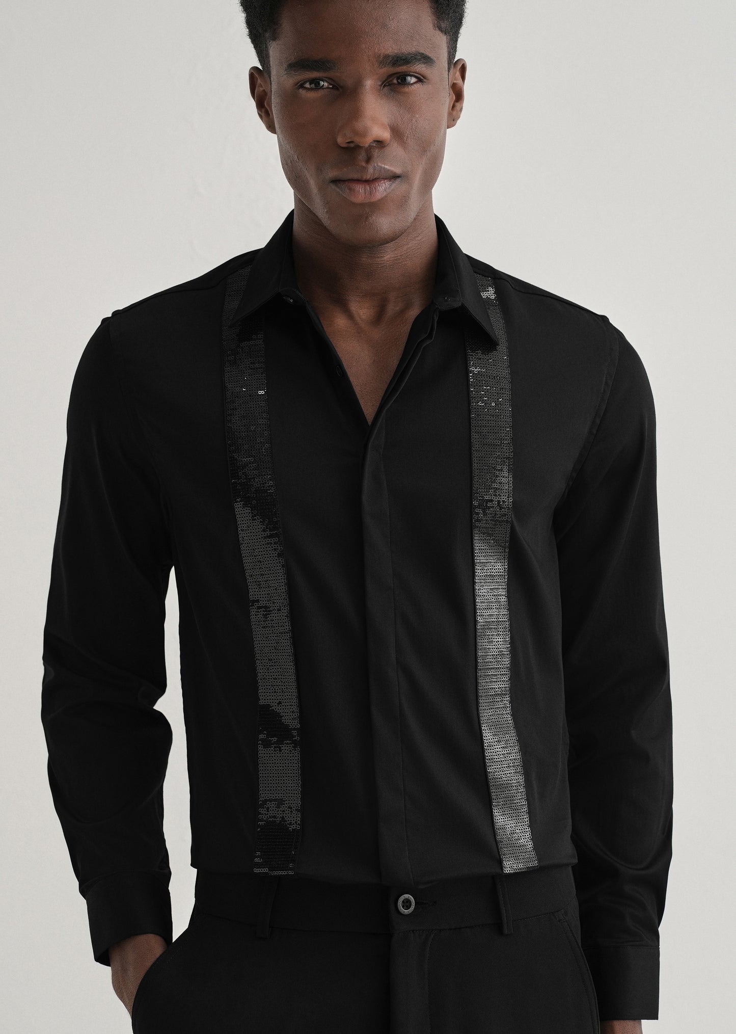 Black Sequence Panel Designer Shirt