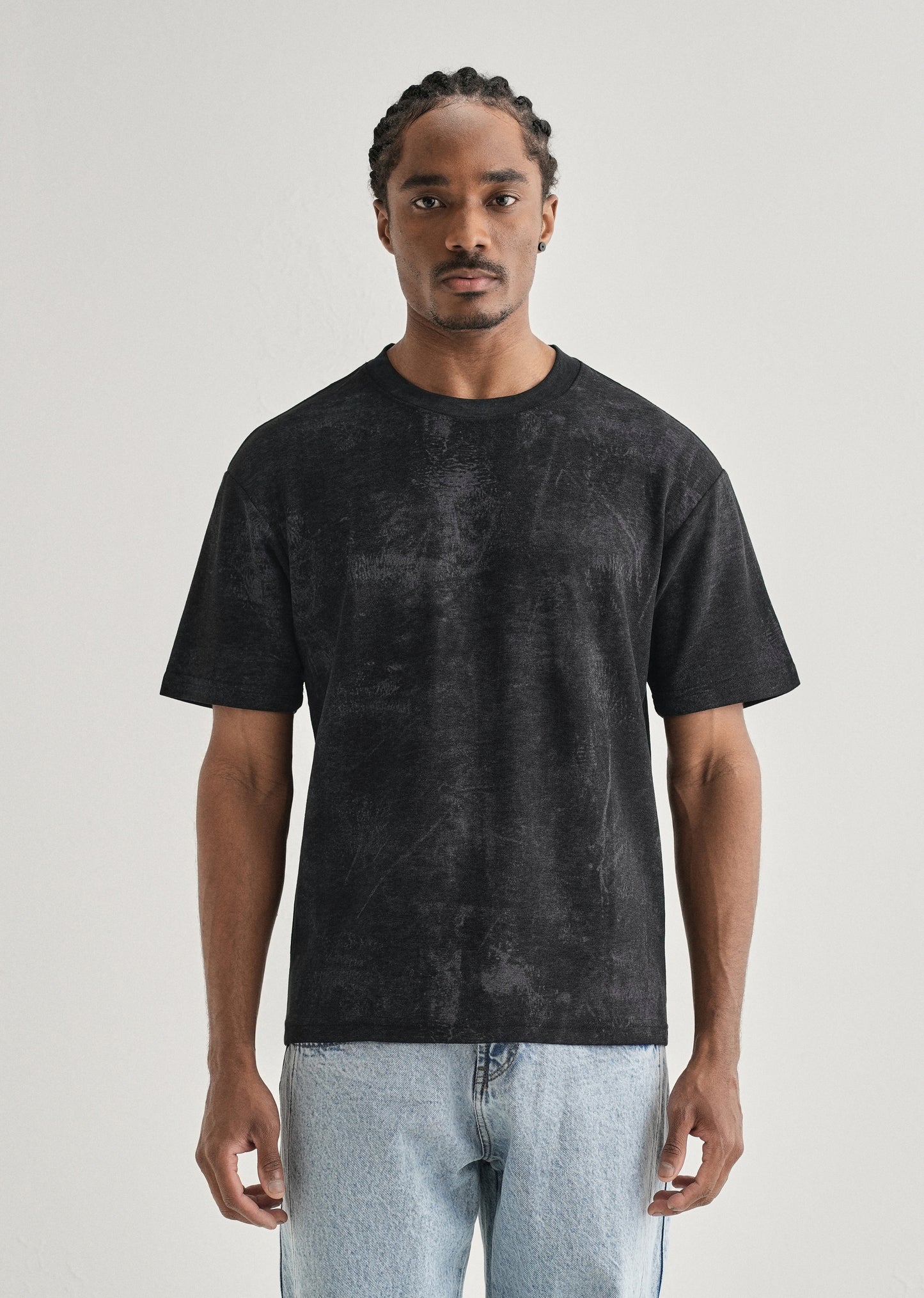 Black Stone Wash Textured Oversized T-shirt
