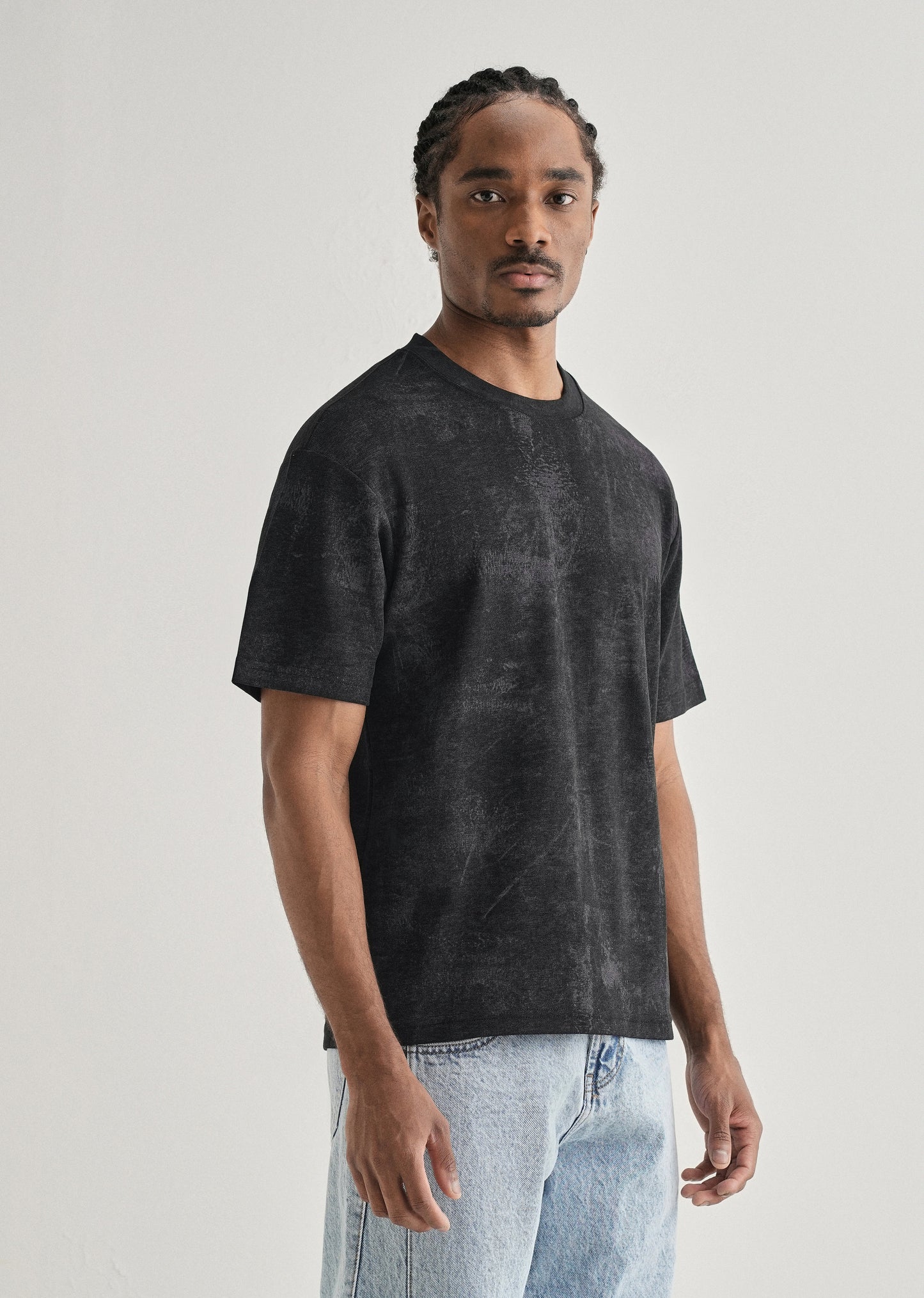 Black Stone Wash Textured Oversized T-shirt