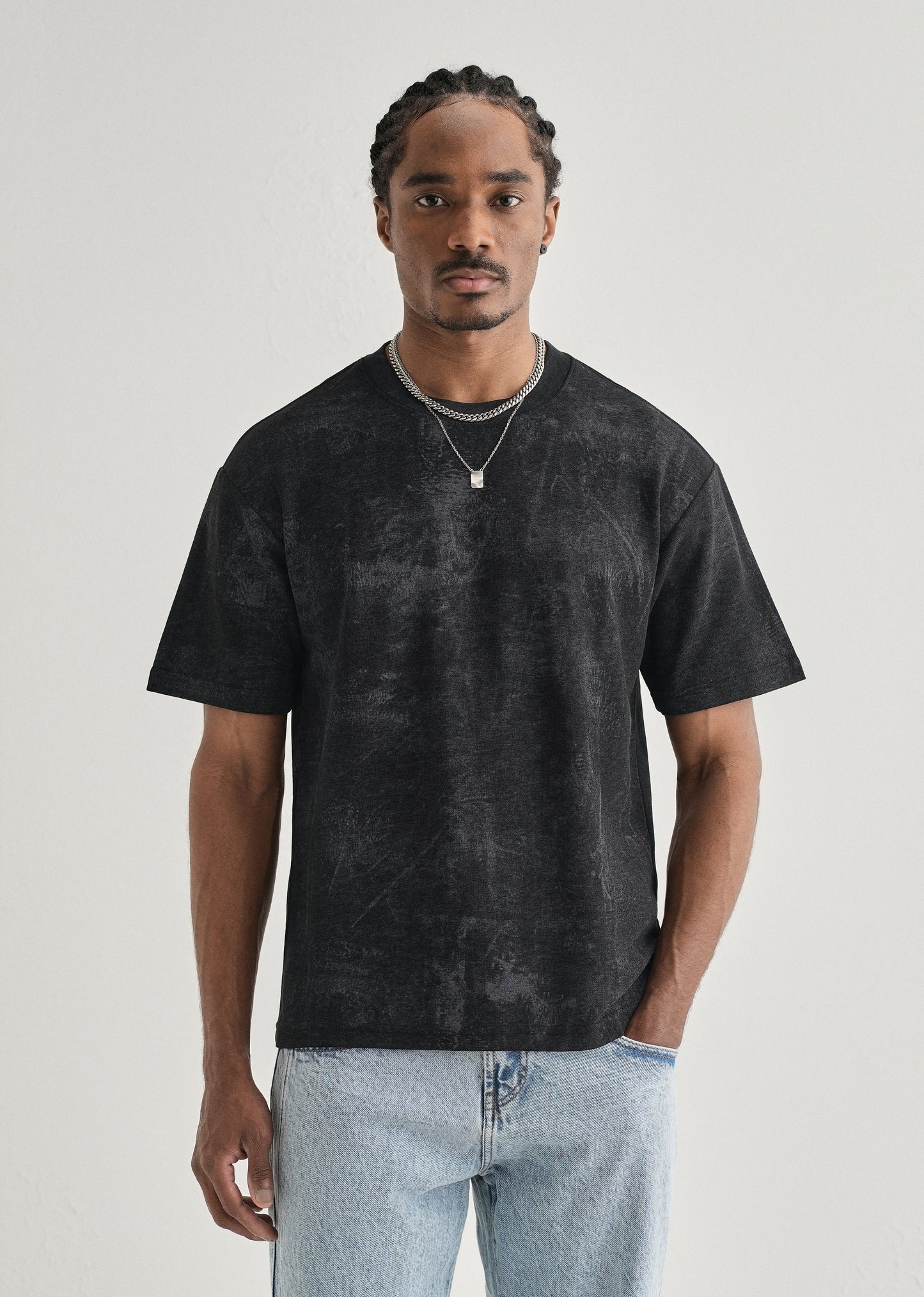 Black Stone Wash Textured Oversized T-shirt