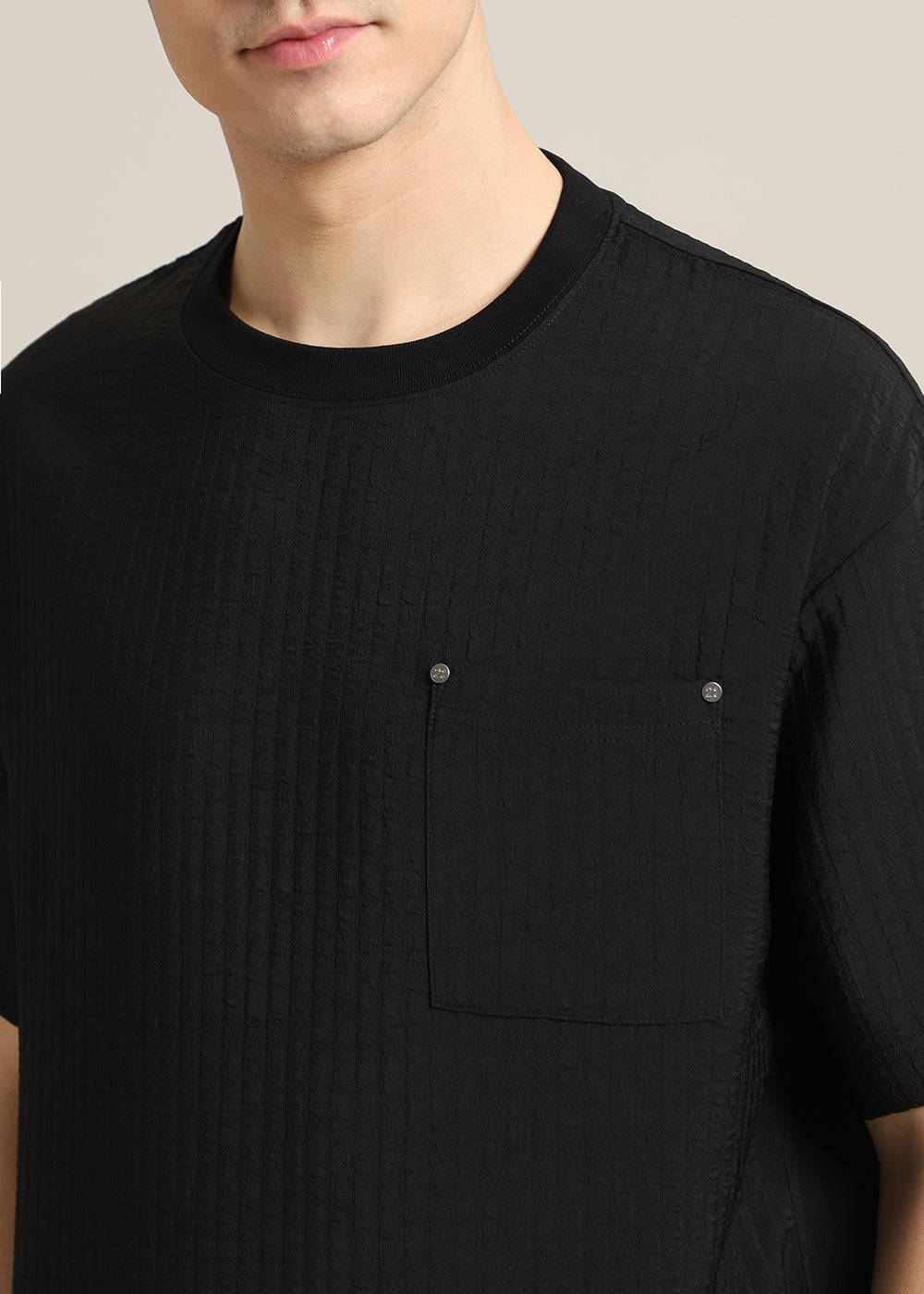 Black Plain Textured Oversized T-shirt