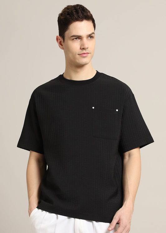 Black Plain Textured Oversized T-shirt