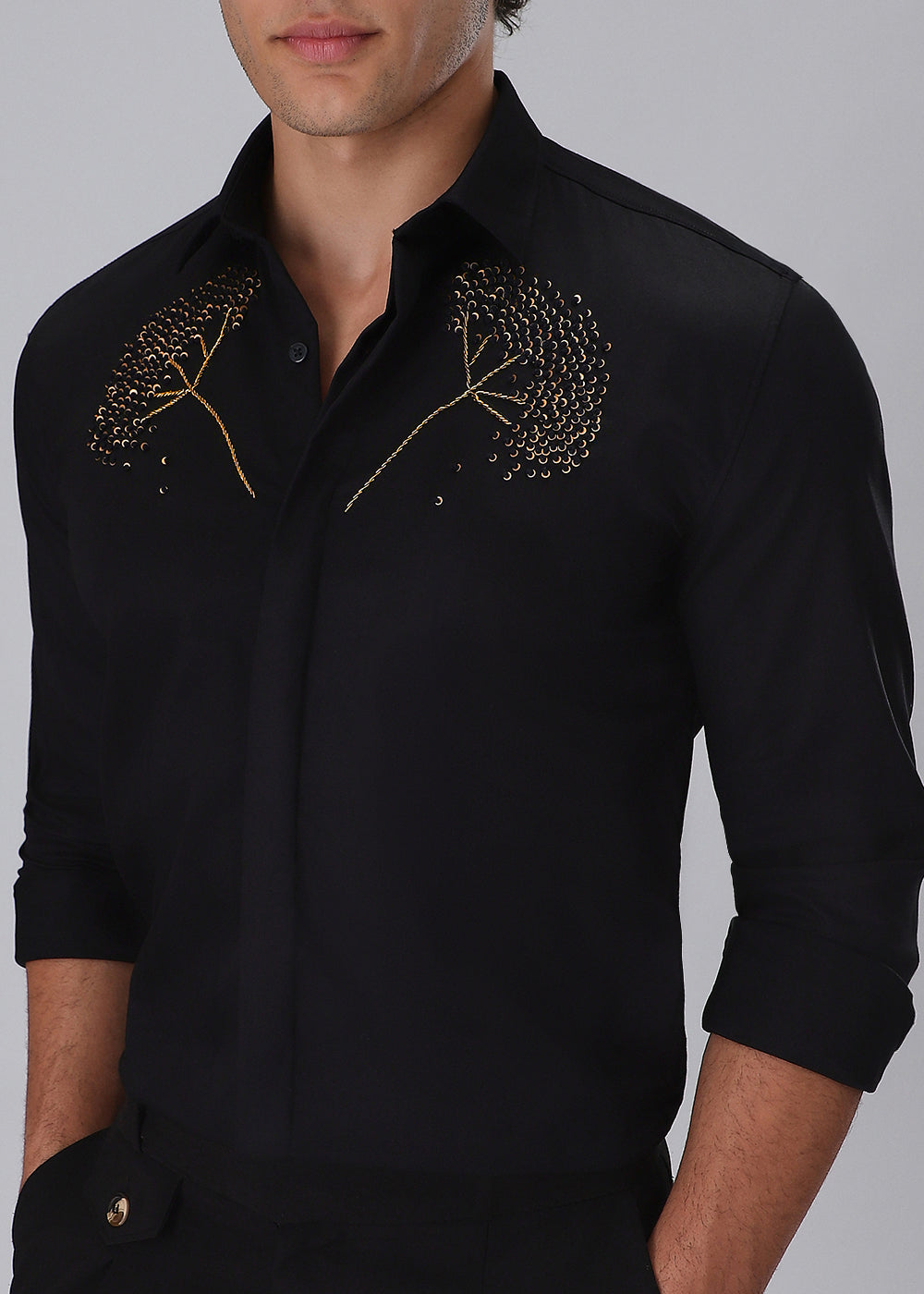 Hand Embroidered Black Designer Shirt