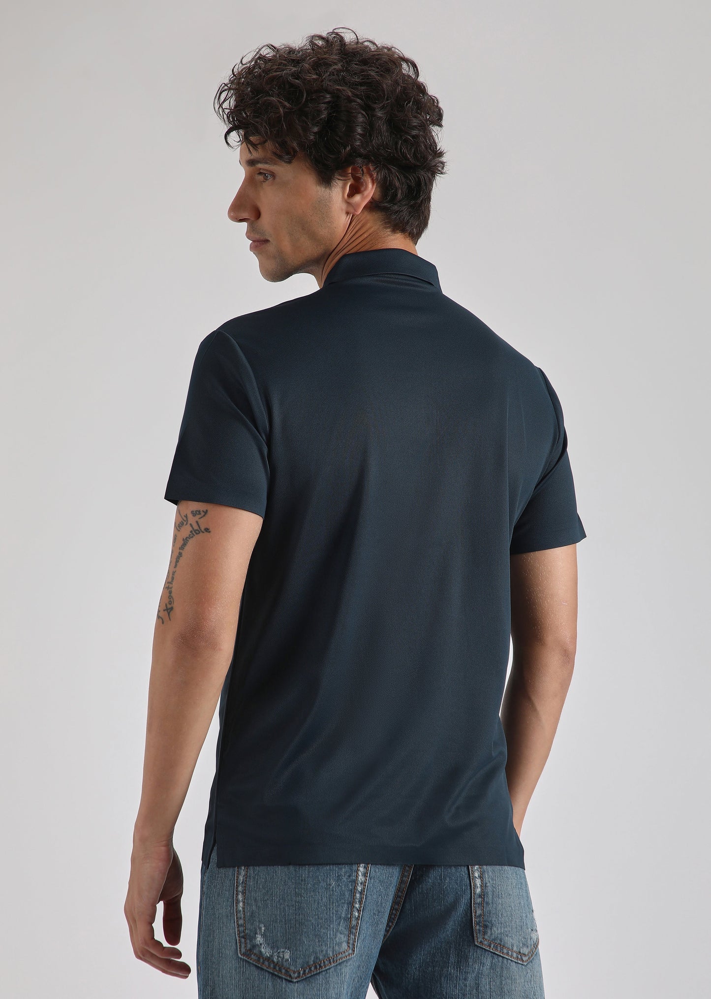 Blue Plain Zipper Stitchless Polo T-shirt
