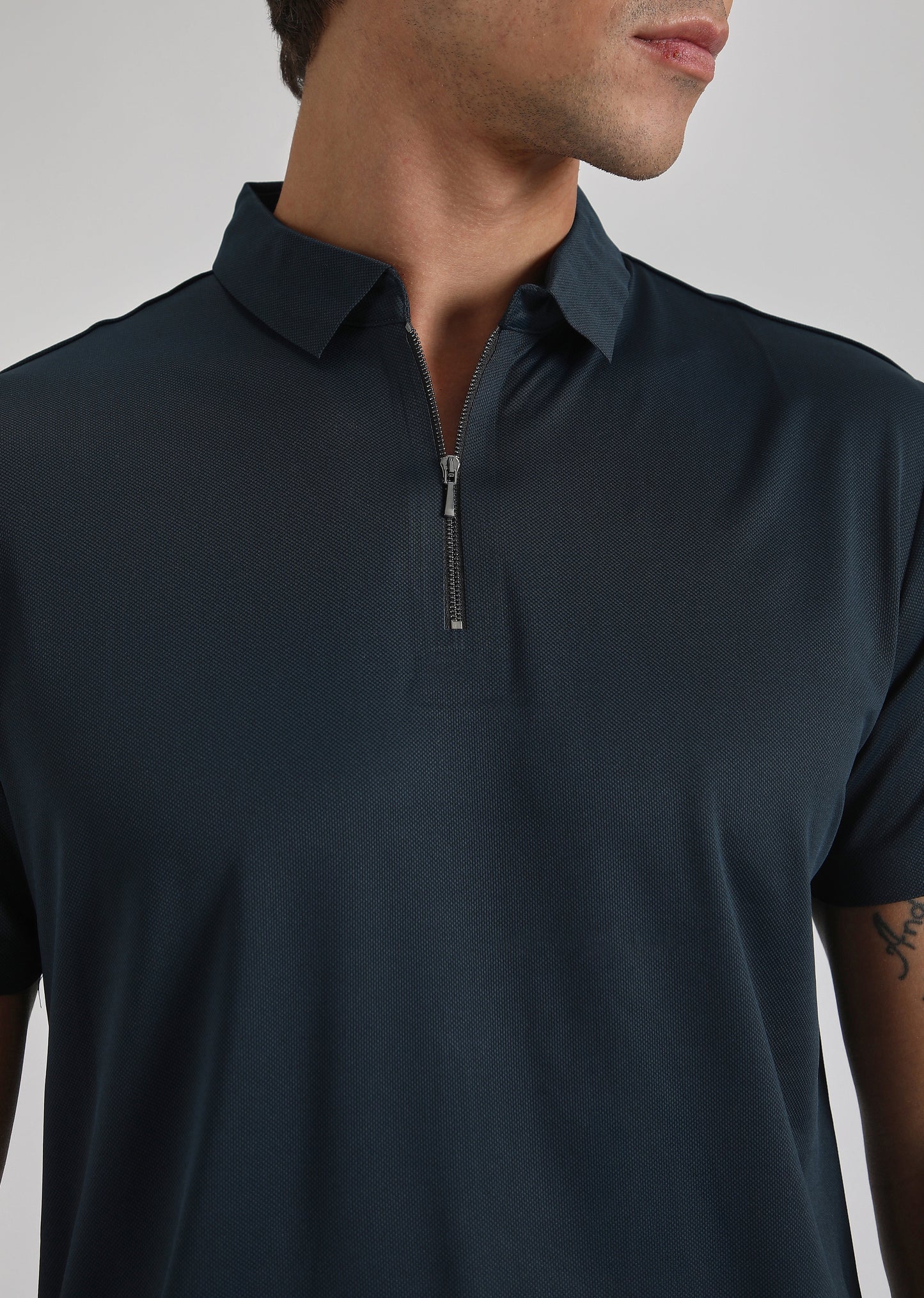 Blue Plain Zipper Stitchless Polo T-shirt