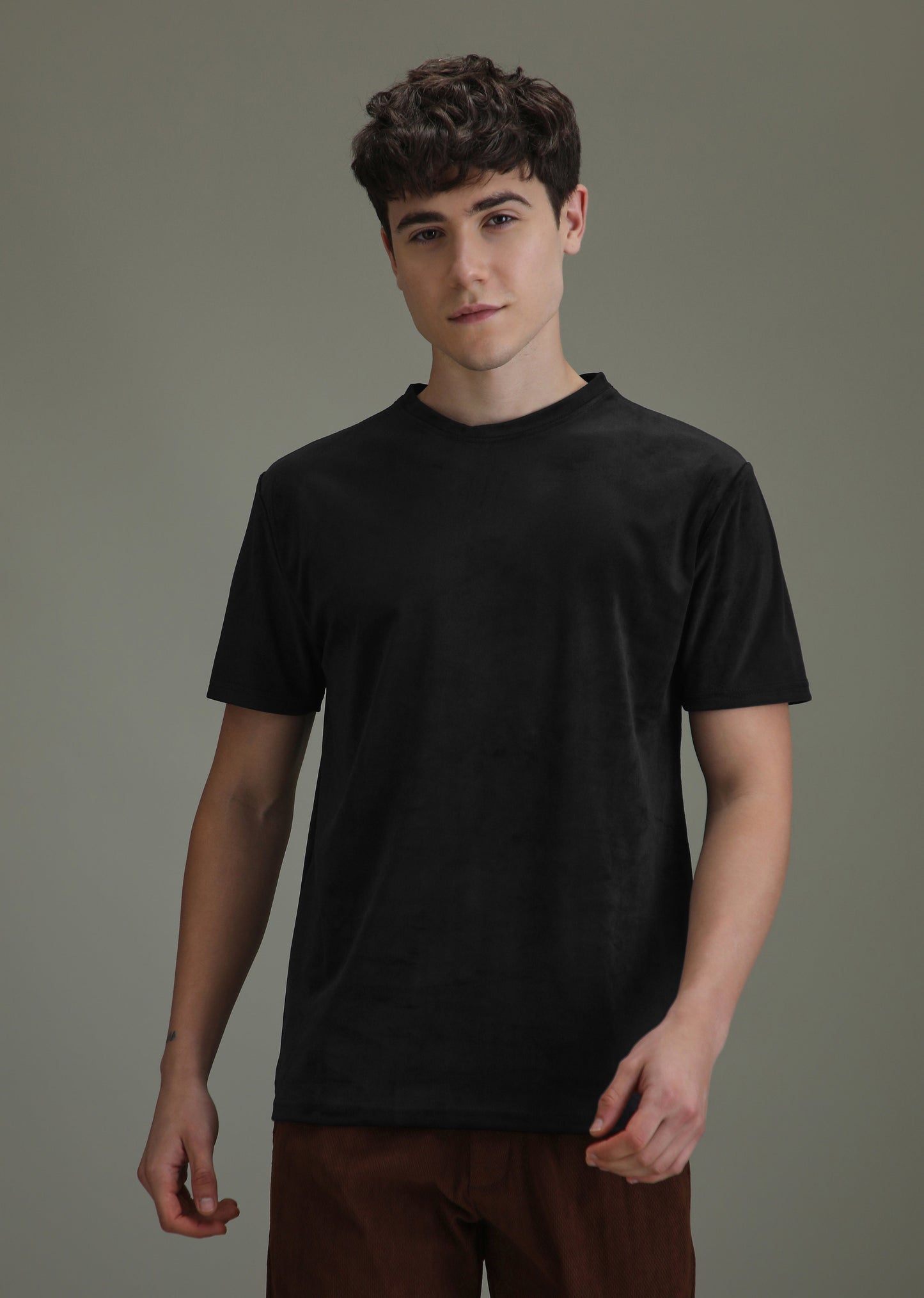 Bold Black Plain Suede T-shirt