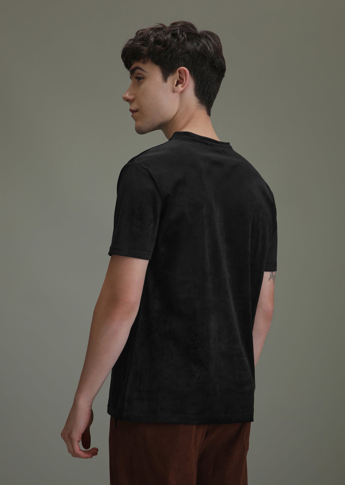 Bold Black Plain Suede T-shirt