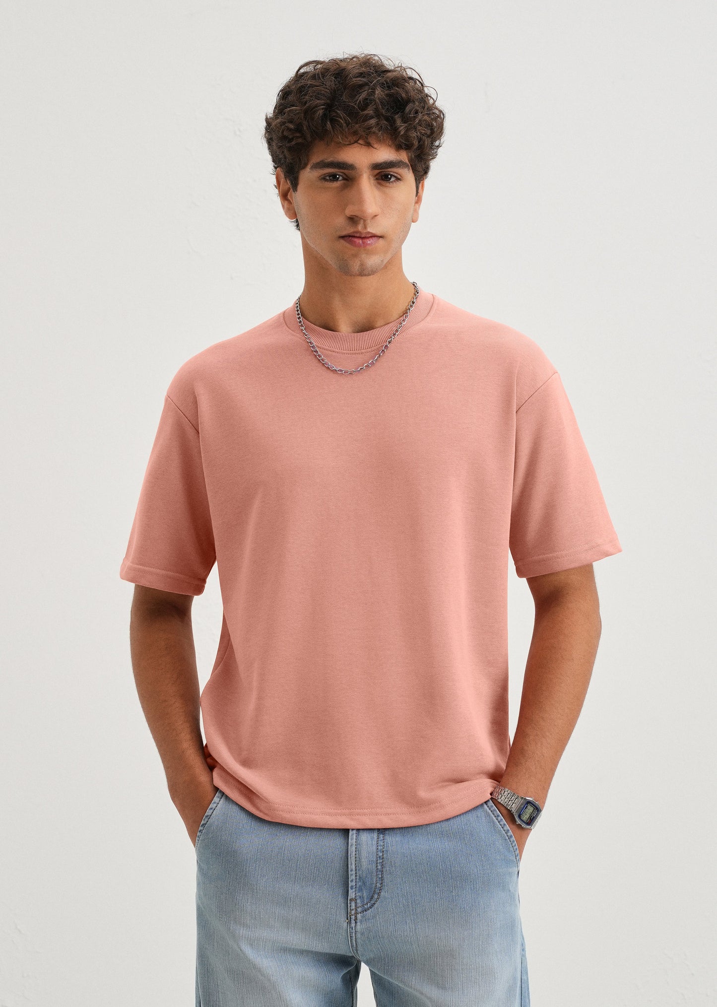 Brio Pink Plain Oversized Basic T-shirt