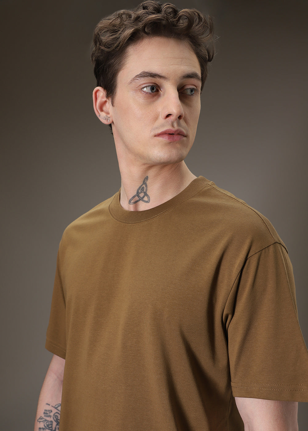 Brown Plain Basic Oversized T-shirt