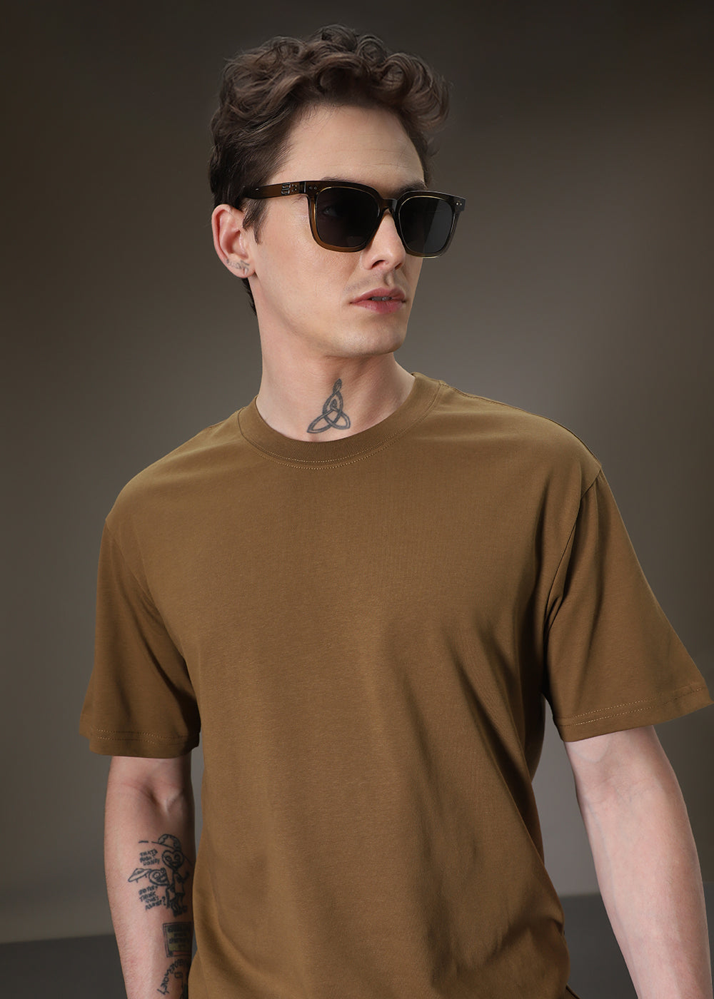 Brown Plain Basic Oversized T-shirt