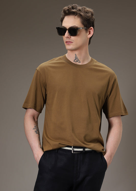 Brown Plain Basic Oversized T-shirt