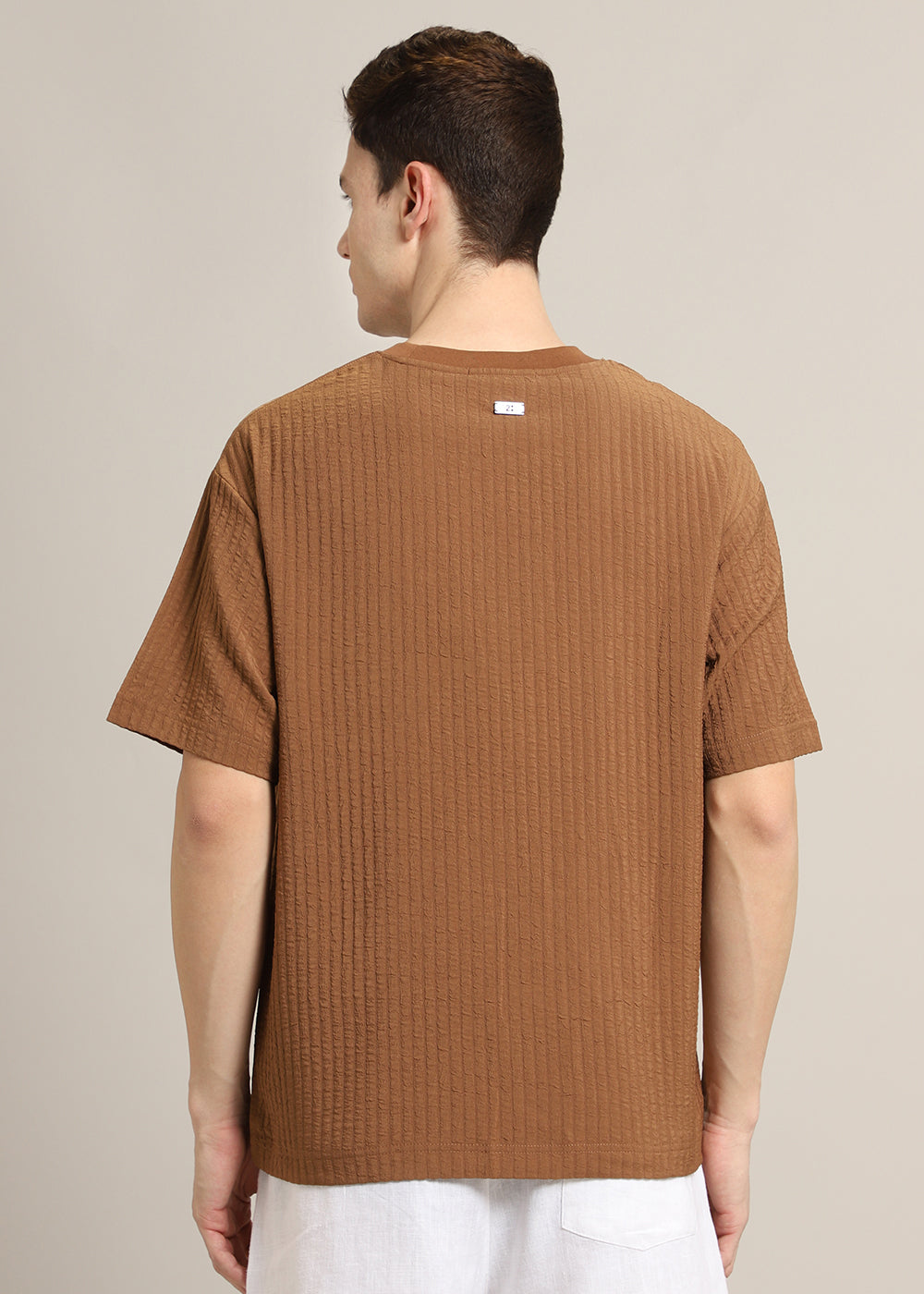 Brown Plain Textured Oversized T-shirt