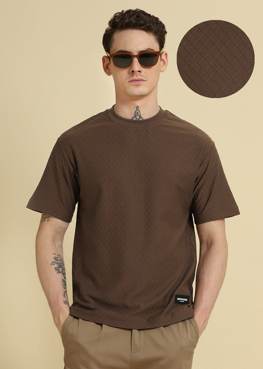 Brown Plain Textured Regular T-shirt
