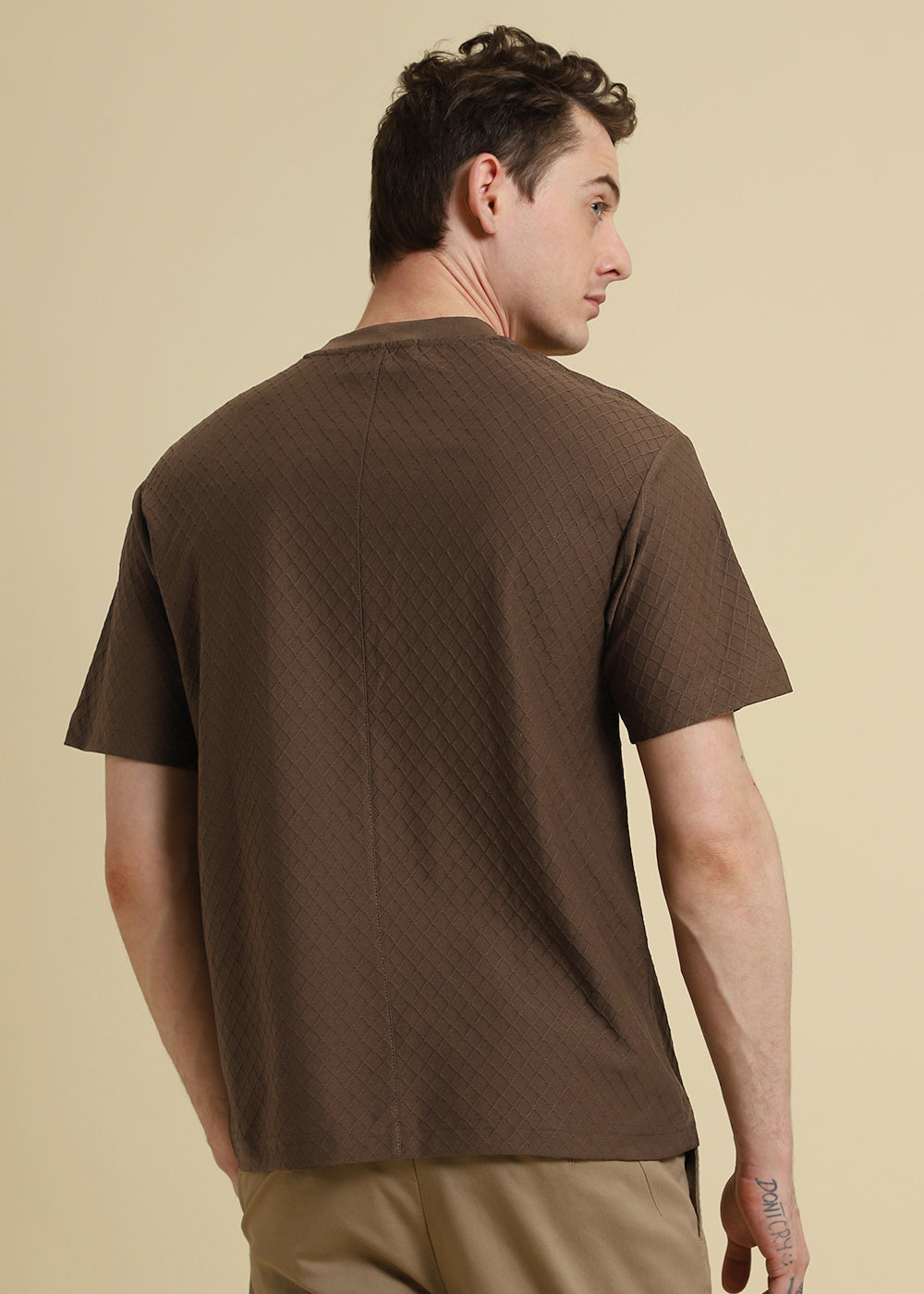Brown Plain Textured Regular T-shirt