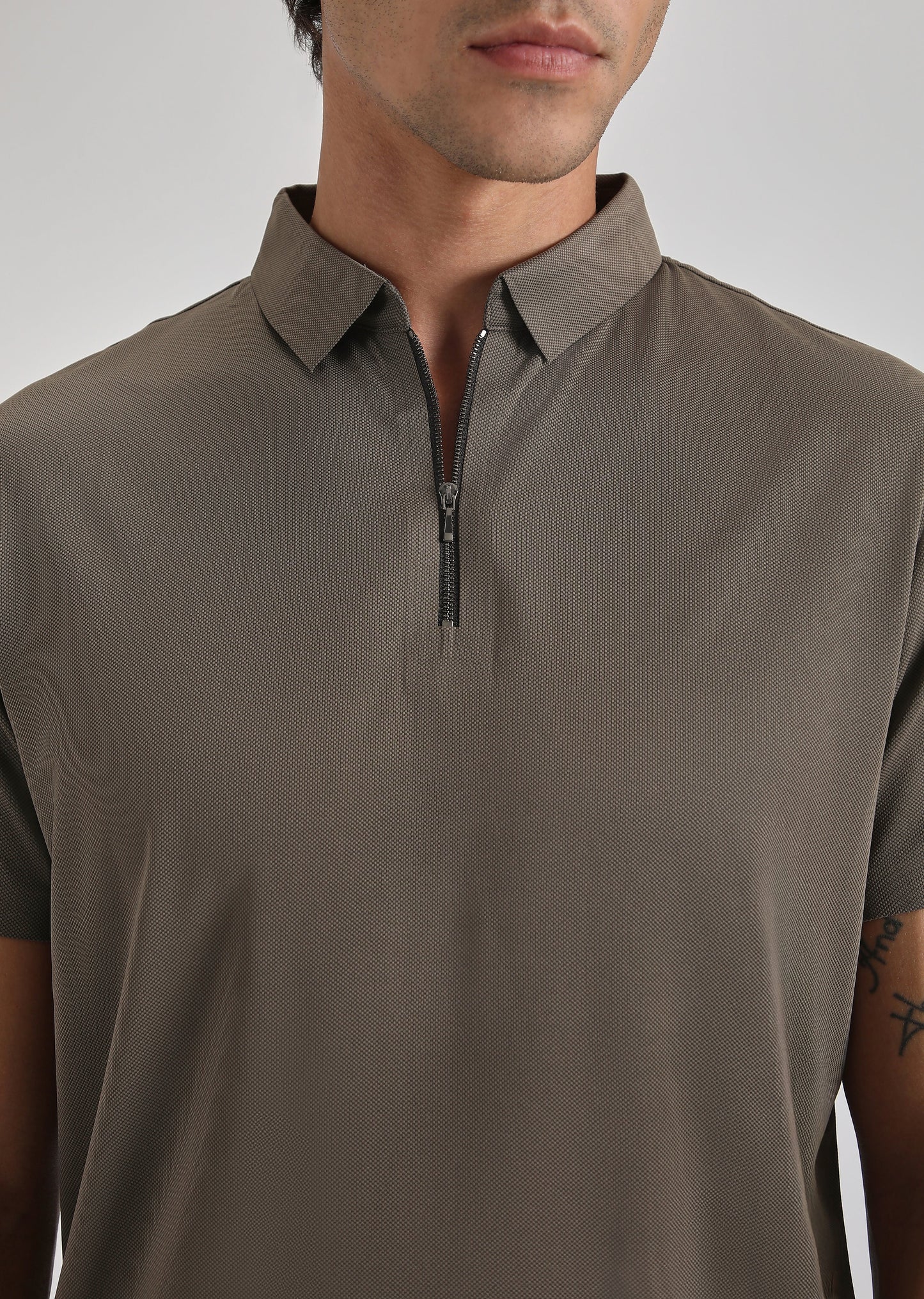 Brown Plain Zipper Stitchless Polo T-shirt
