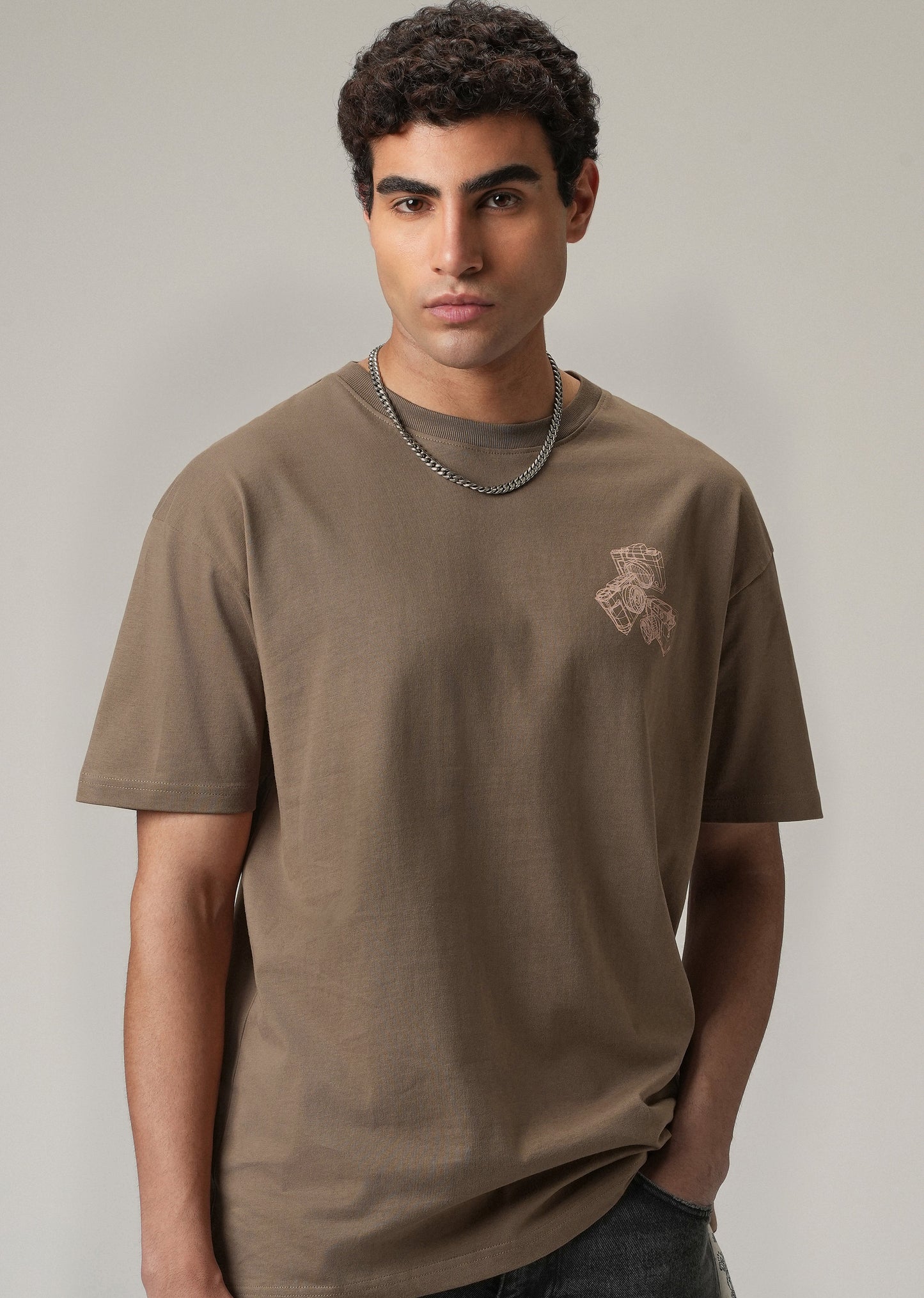 Brown Back Printed Oversized T-Shirt