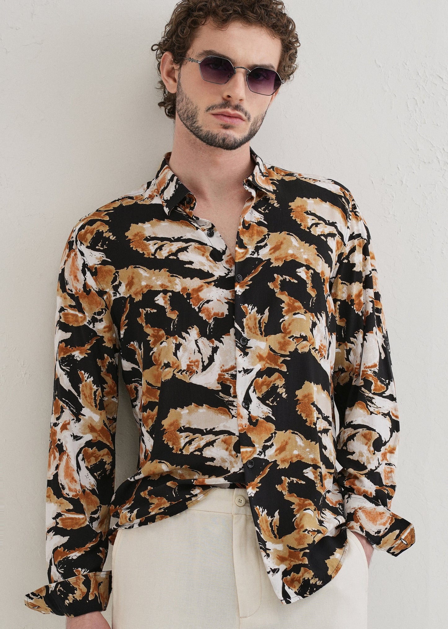 Caramel Brown Print Full sleeve shirt