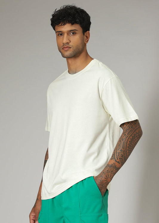 Cream Plain Basic Oversized T-shirt