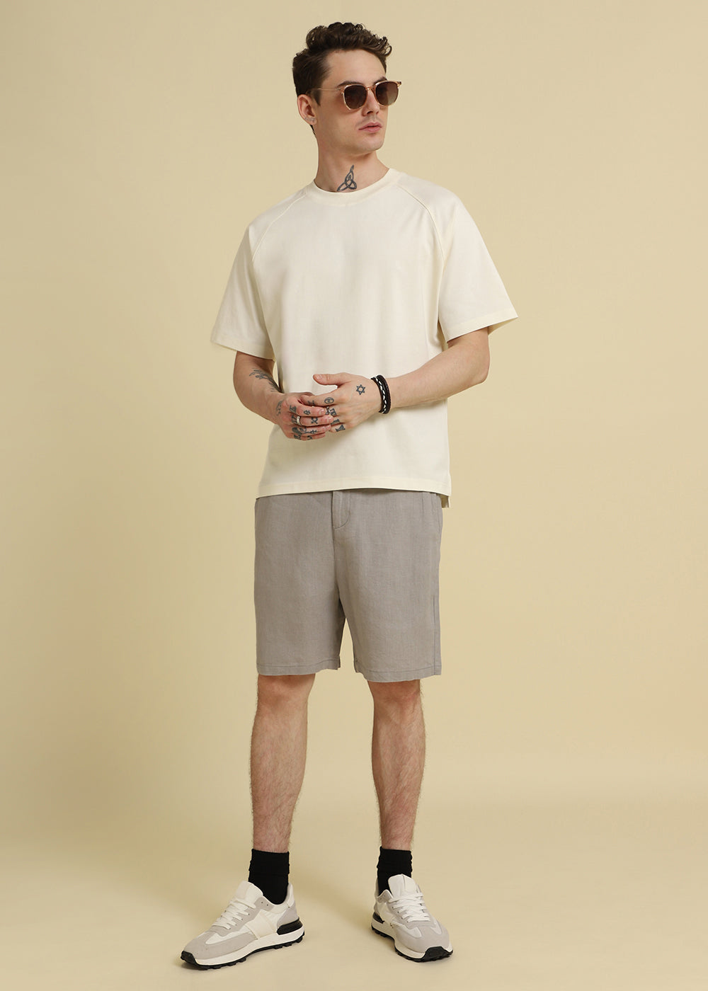 Cream Plain Raglan Sleeve Oversized T-Shirt