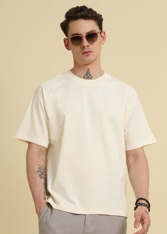 Cream Plain Raglan Sleeve Oversized T-Shirt
