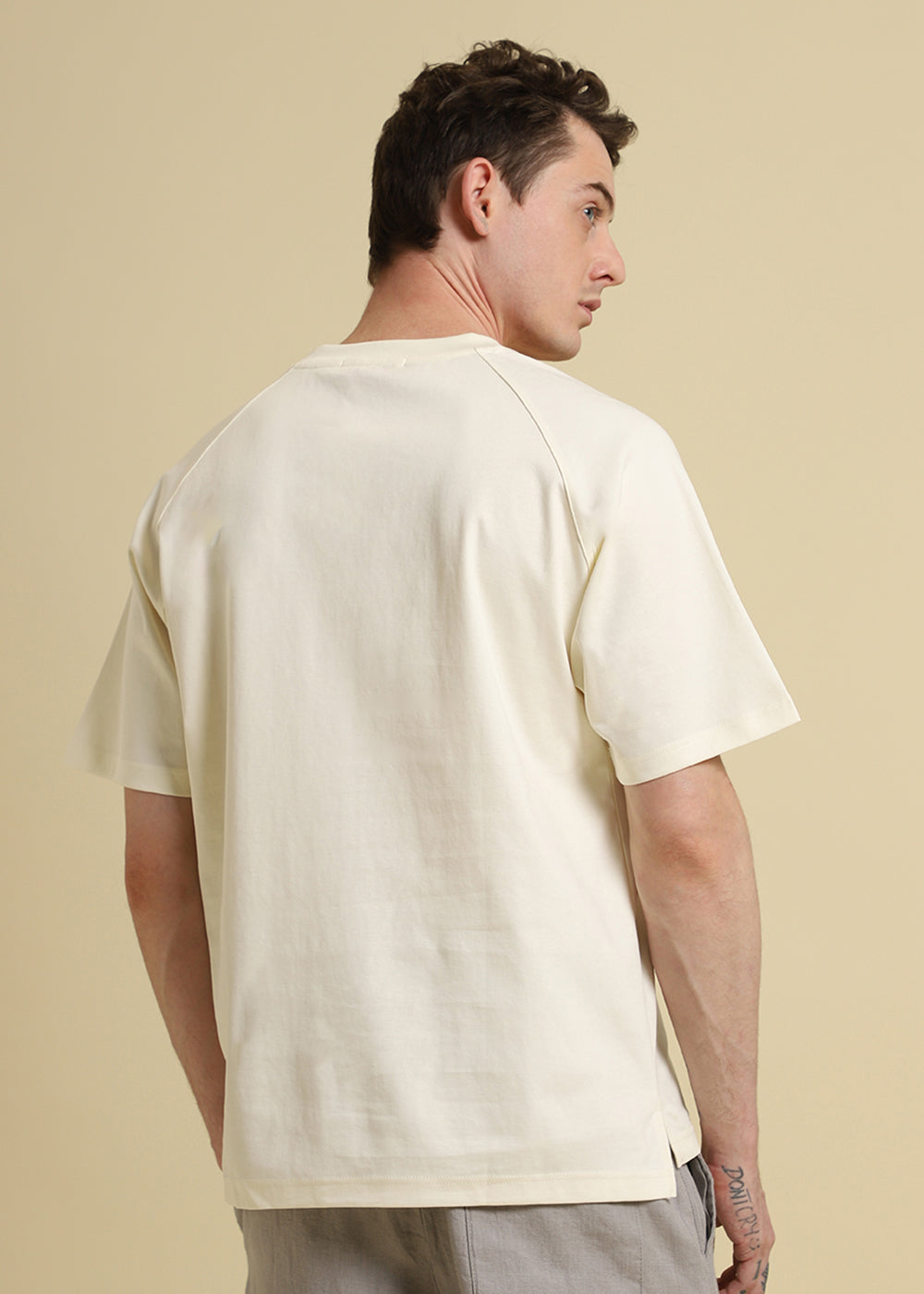 Cream Plain Raglan Sleeve Oversized T-Shirt