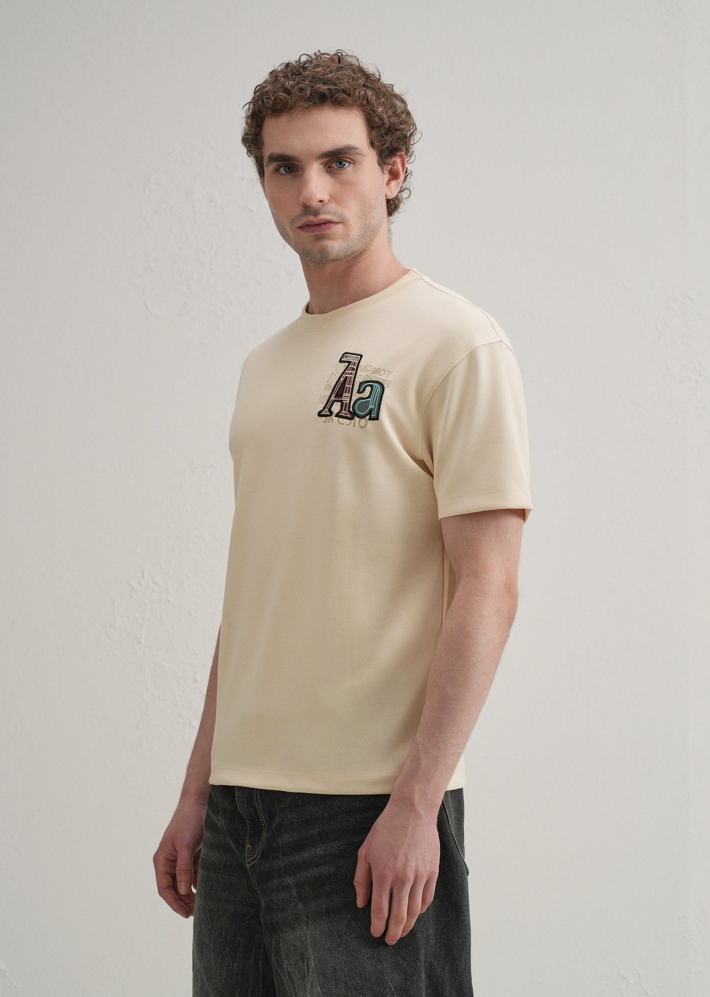 Cream Typography Printed T-shirt