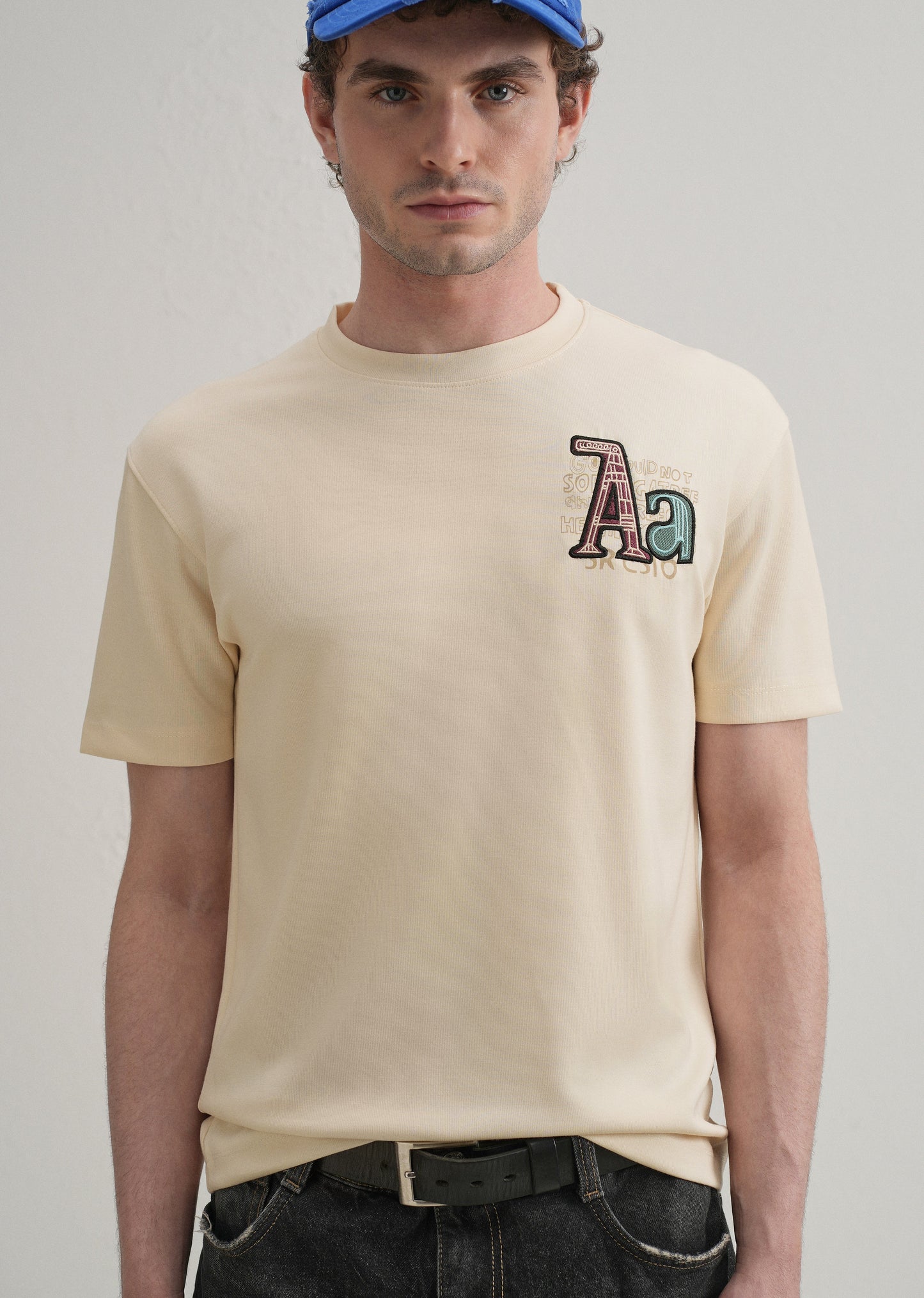 Cream Typography Printed T-shirt