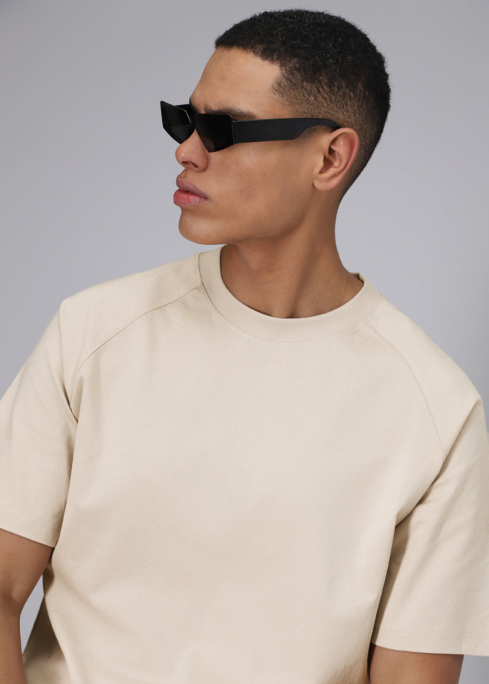 Tan Beige Plain Raglan Oversized T-shirt