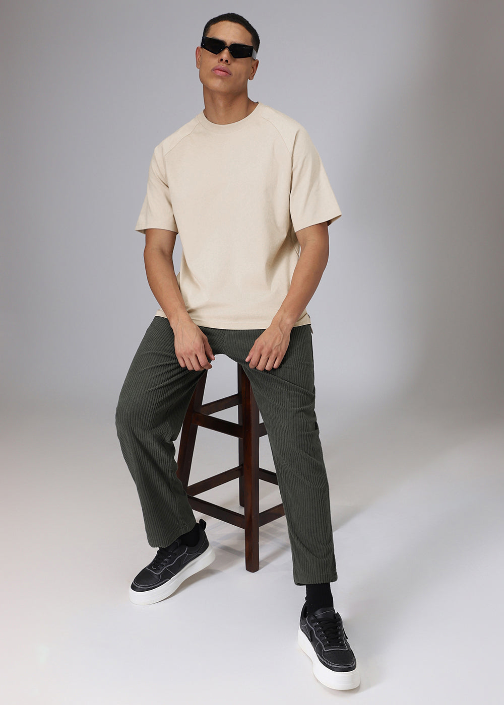 Tan Beige Plain Raglan Oversized T-shirt