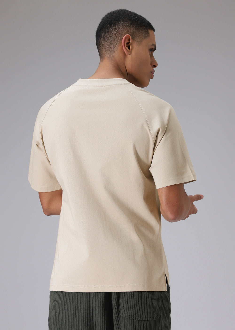 Tan Beige Plain Raglan Oversized T-shirt