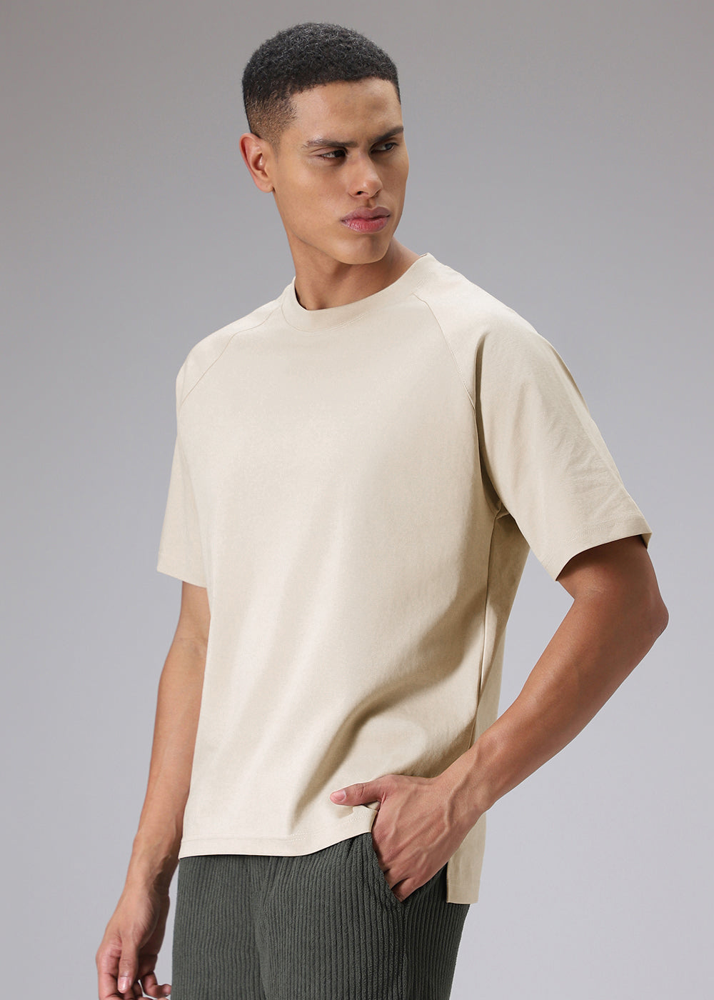 Tan Beige Plain Raglan Oversized T-shirt