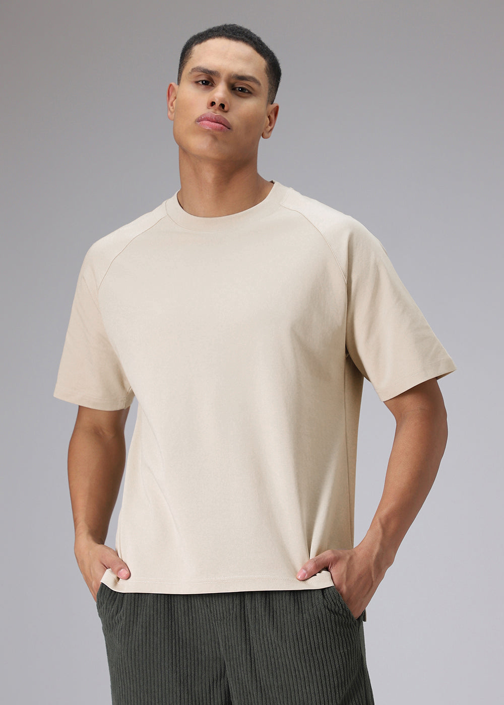 Tan Beige Plain Raglan Oversized T-shirt
