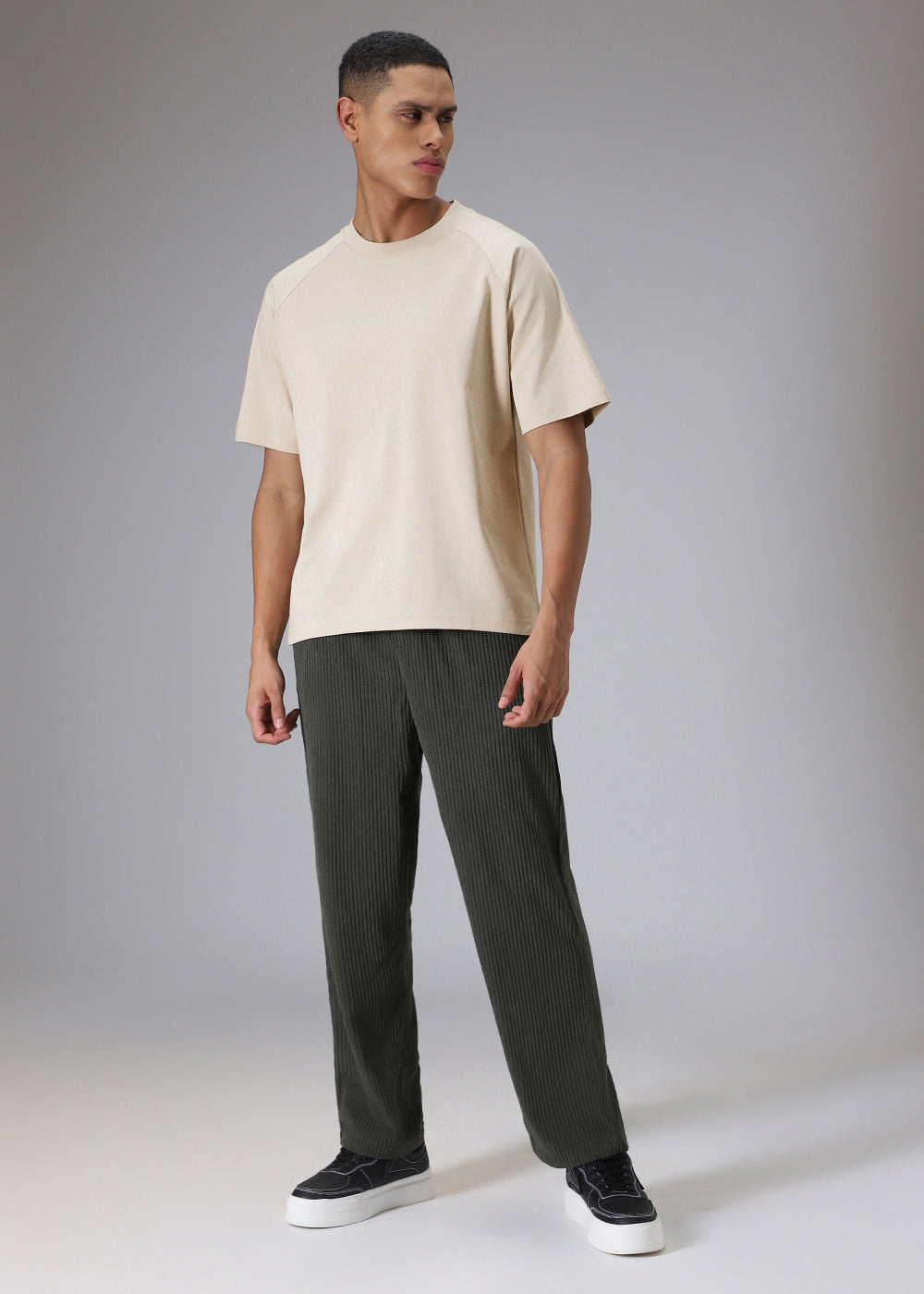 Tan Beige Plain Raglan Oversized T-shirt