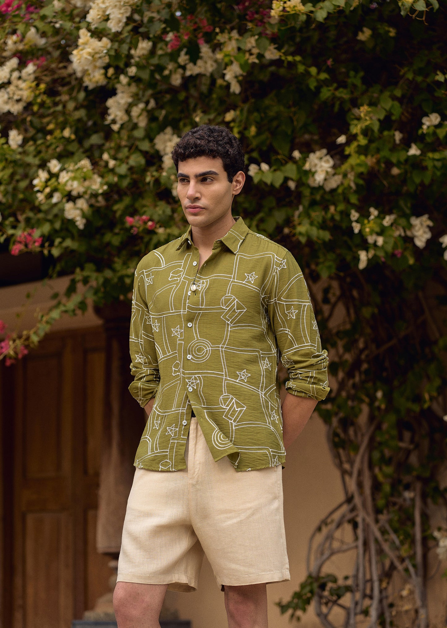 Green Abstract Embroidery Shirt