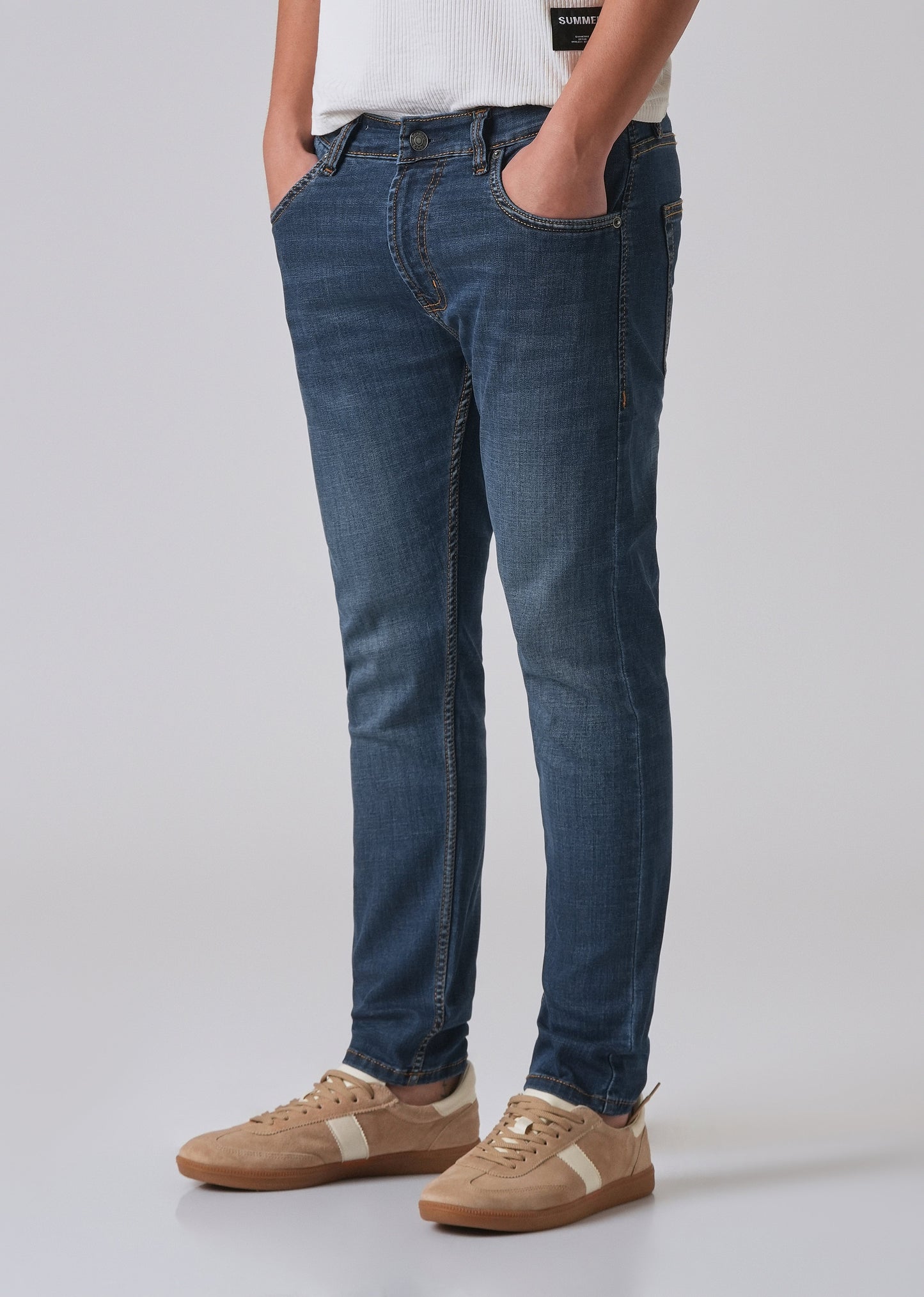Dark Blue Low Fade Slim Fit Jeans