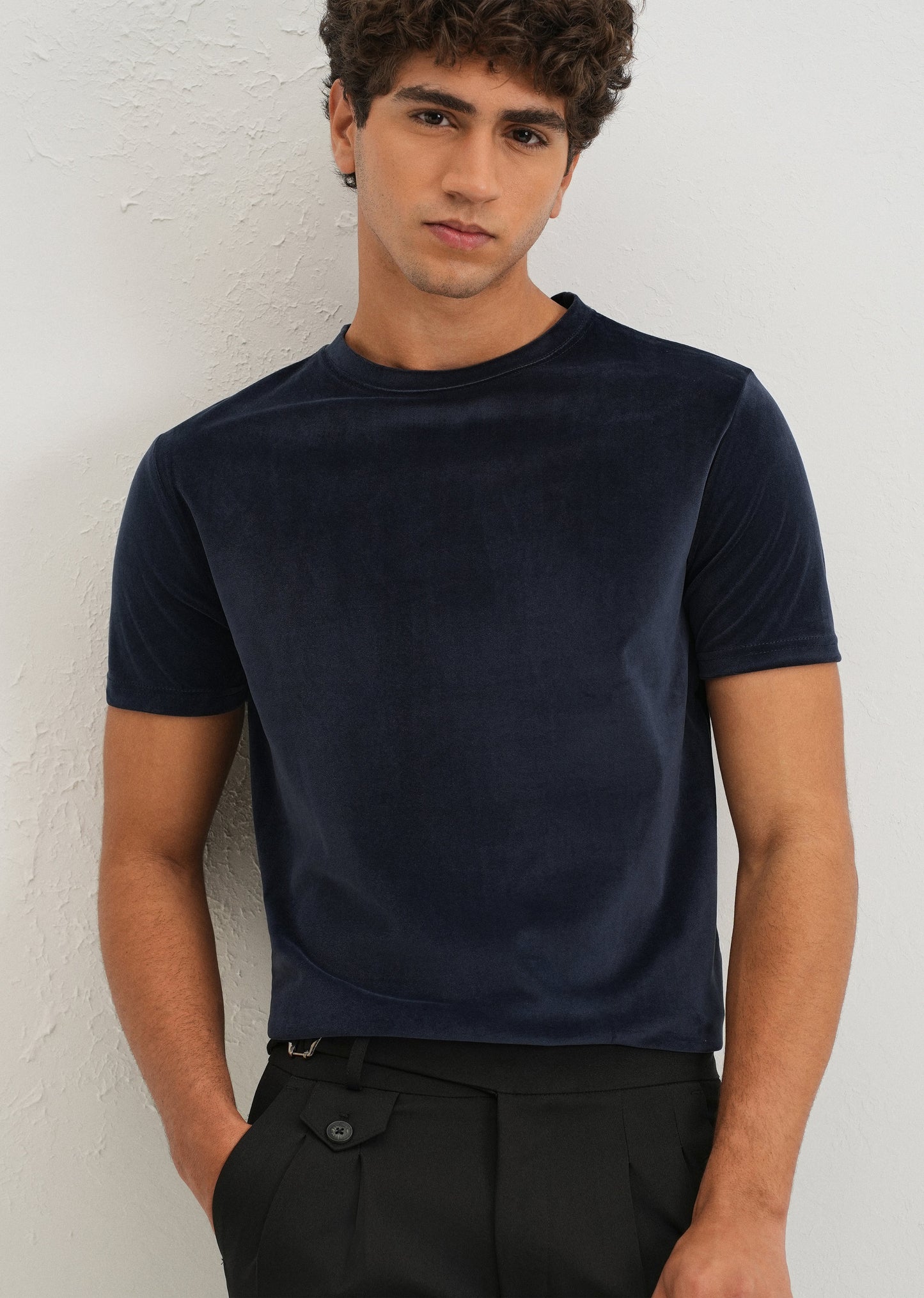 Dark Blue Plain Suede T-shirt