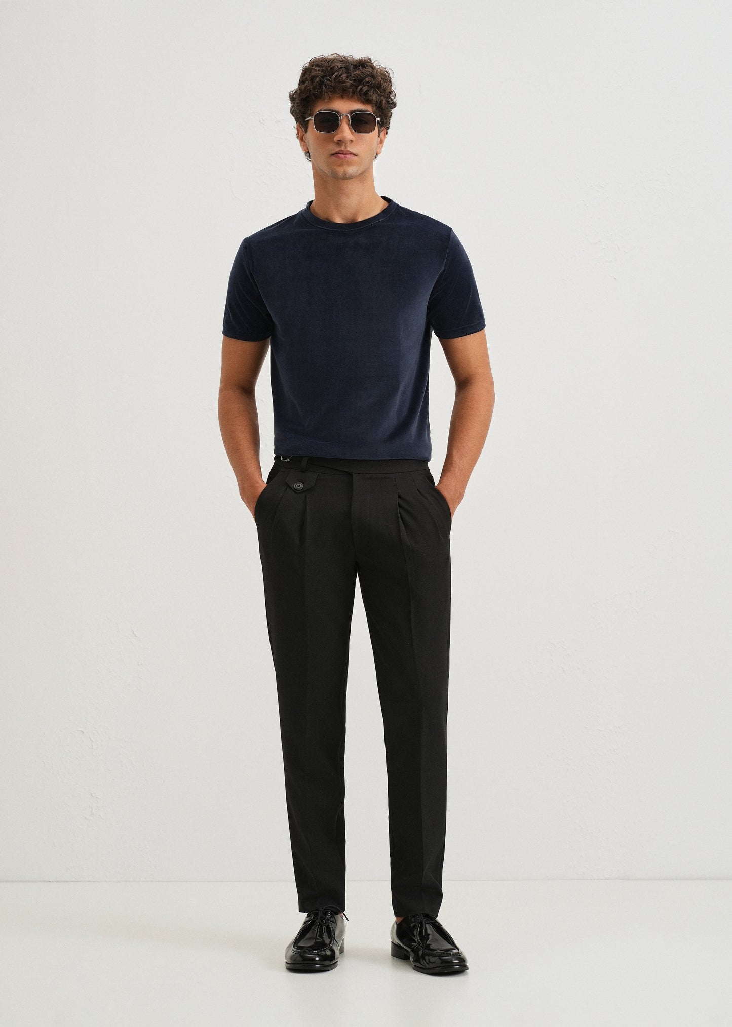 Dark Blue Plain Suede T-shirt