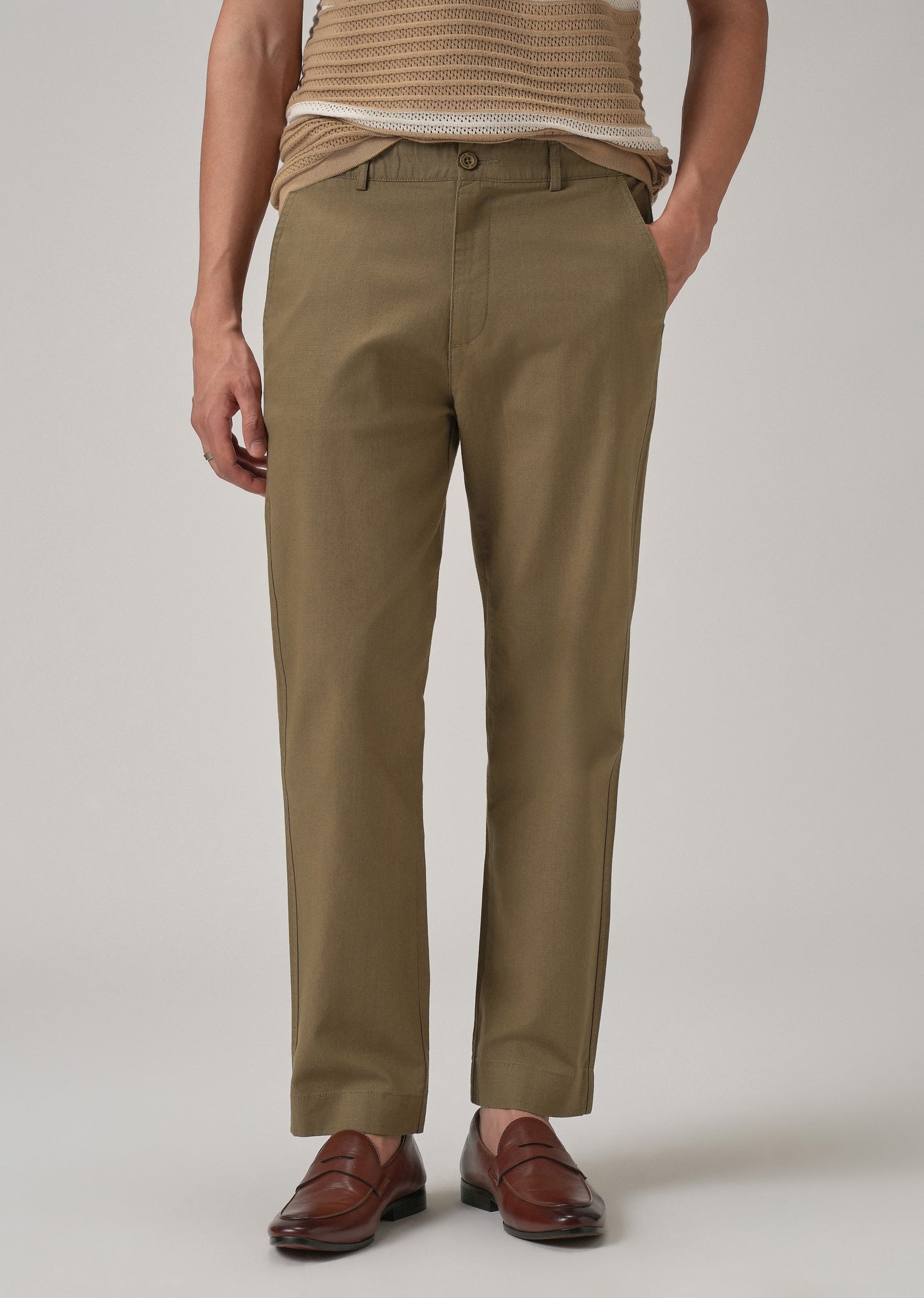 Taupe Brown Cotton Trouser
