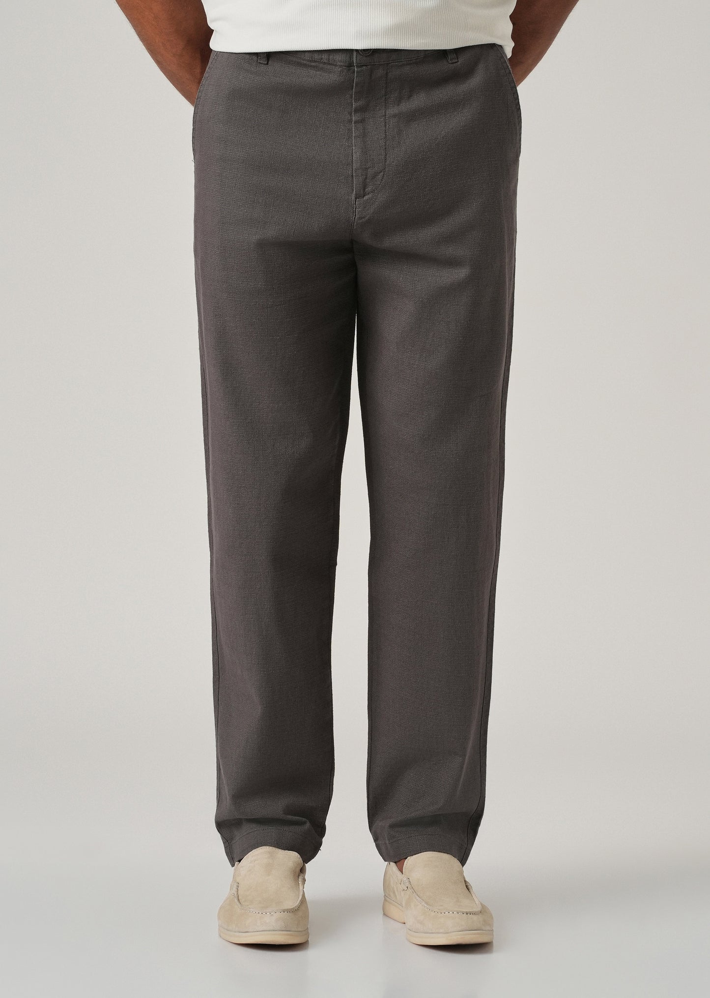 Dark Grey Linen-Look Cotton Trousers
