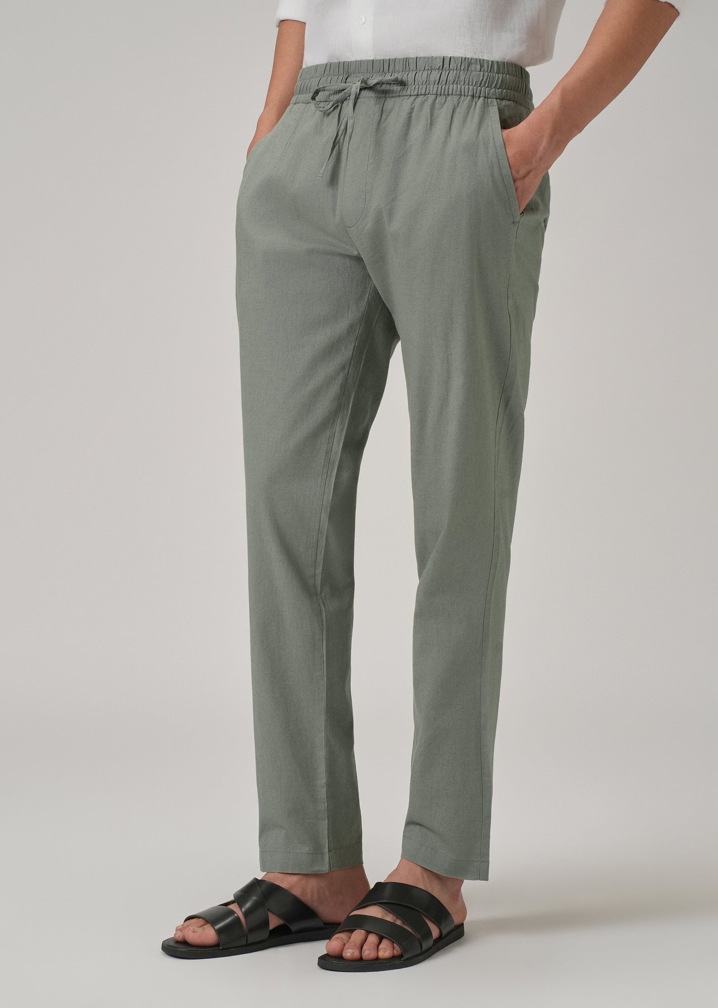 Drawstring Green Linen Pant