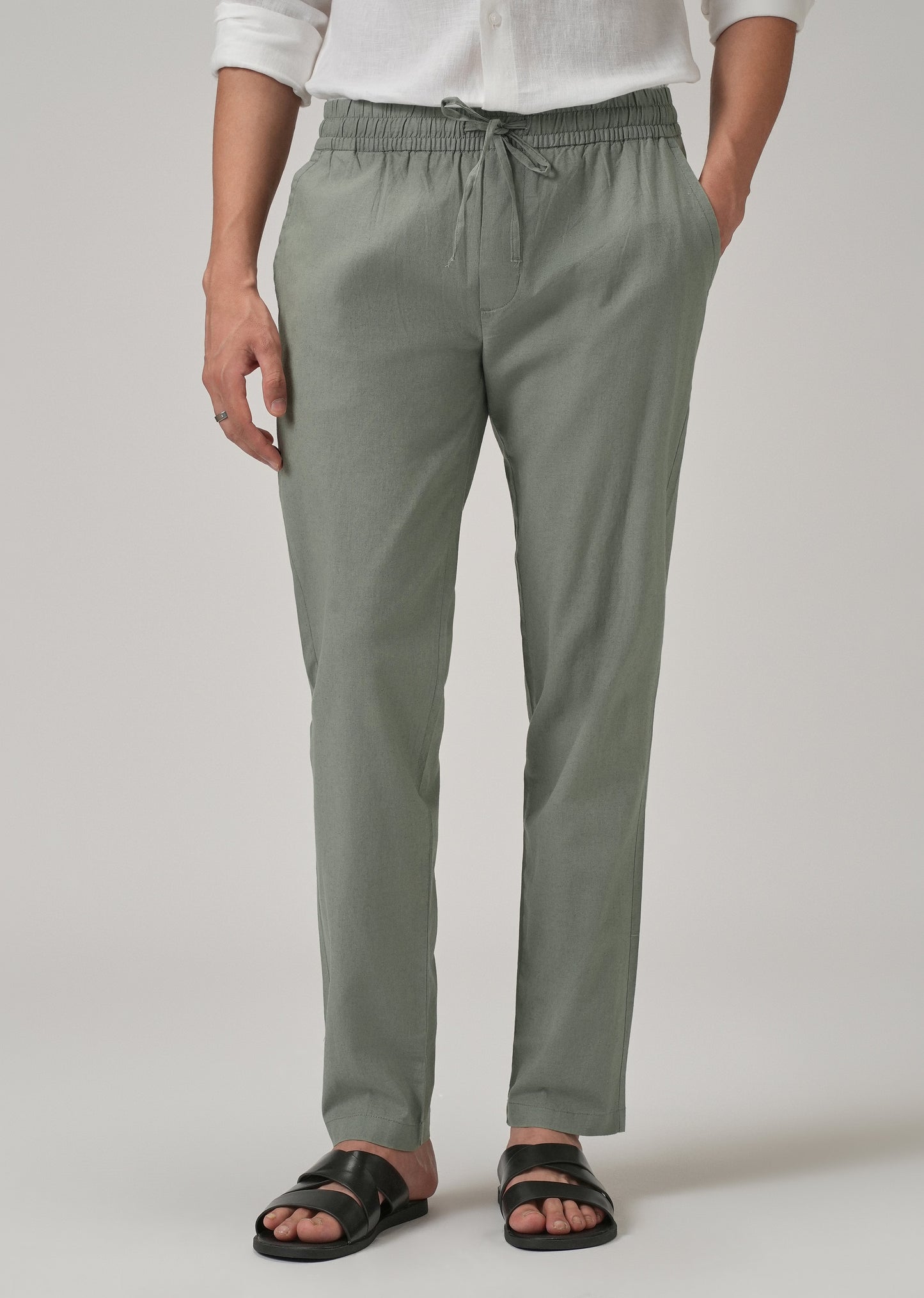 Drawstring Green Linen Pant