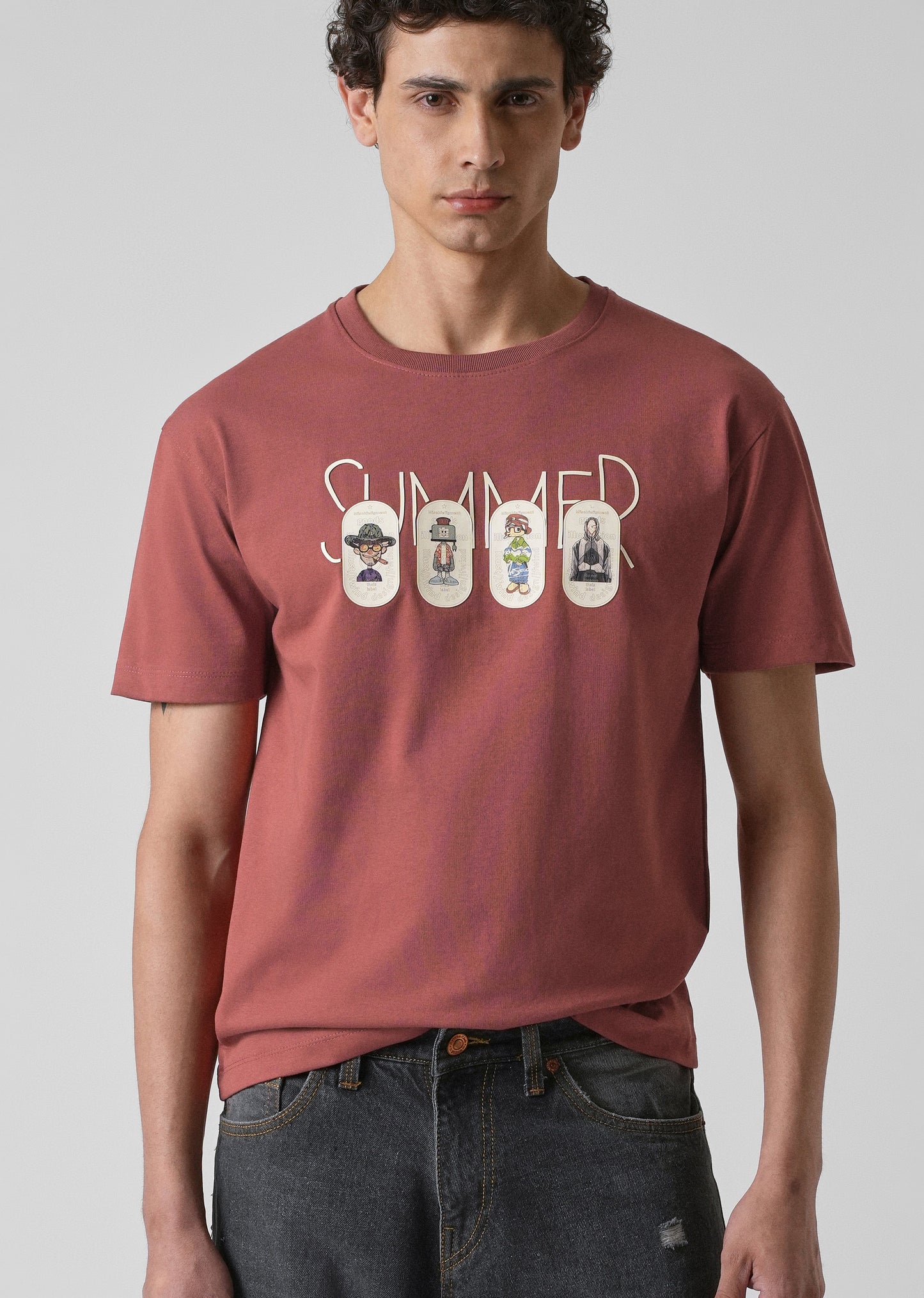 Dusty Rose Printed Slim Fit T-shirt