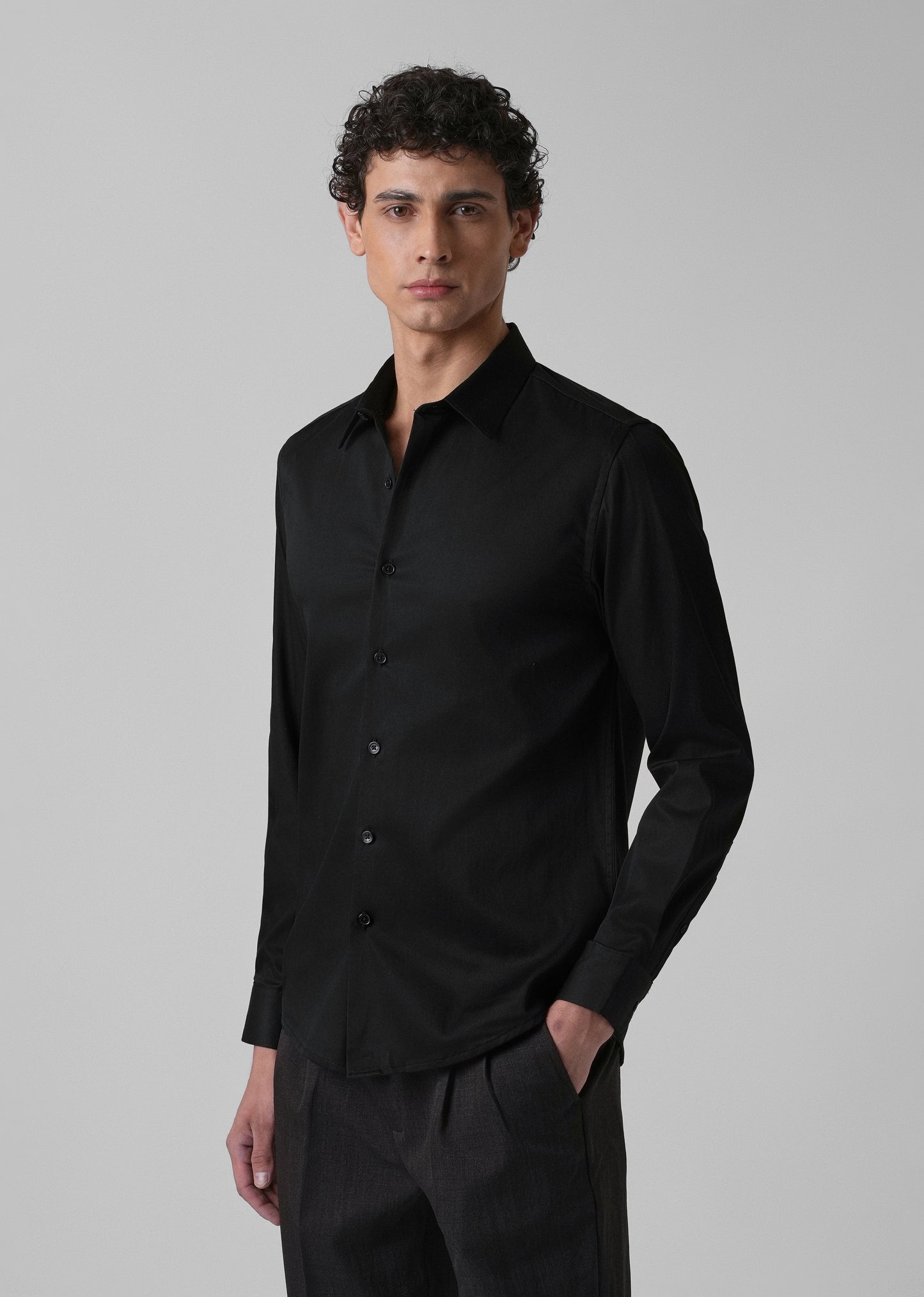 Ebony Black Plain Satin Shirt