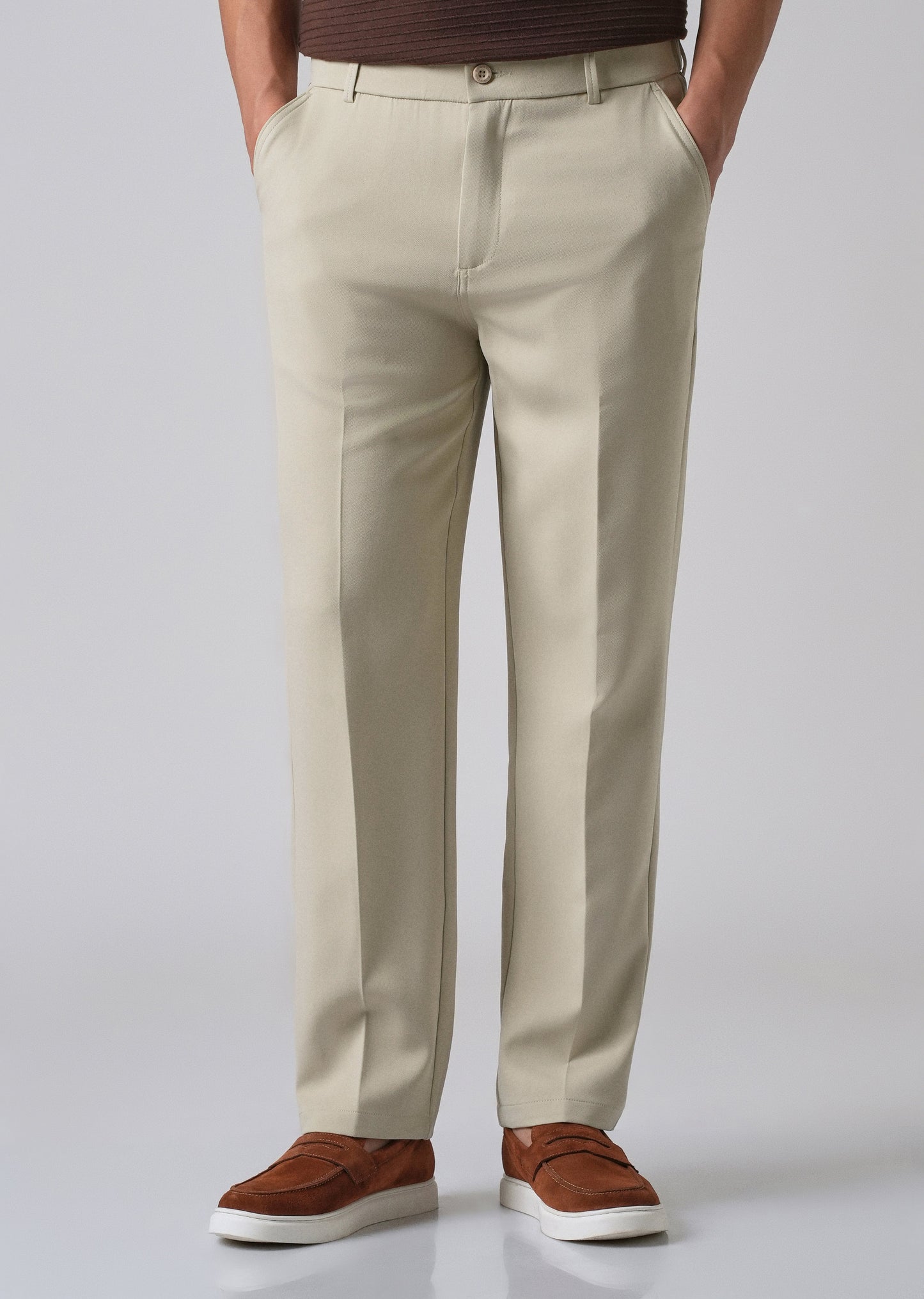Ecru Beige Relaxed Fit Trousers