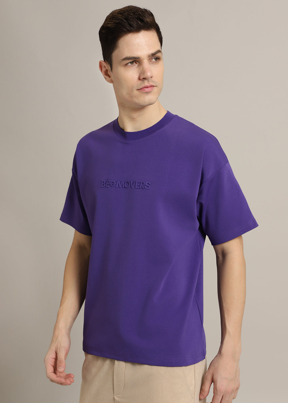 Emboss Luxe Purple Plain Oversized T-shirt