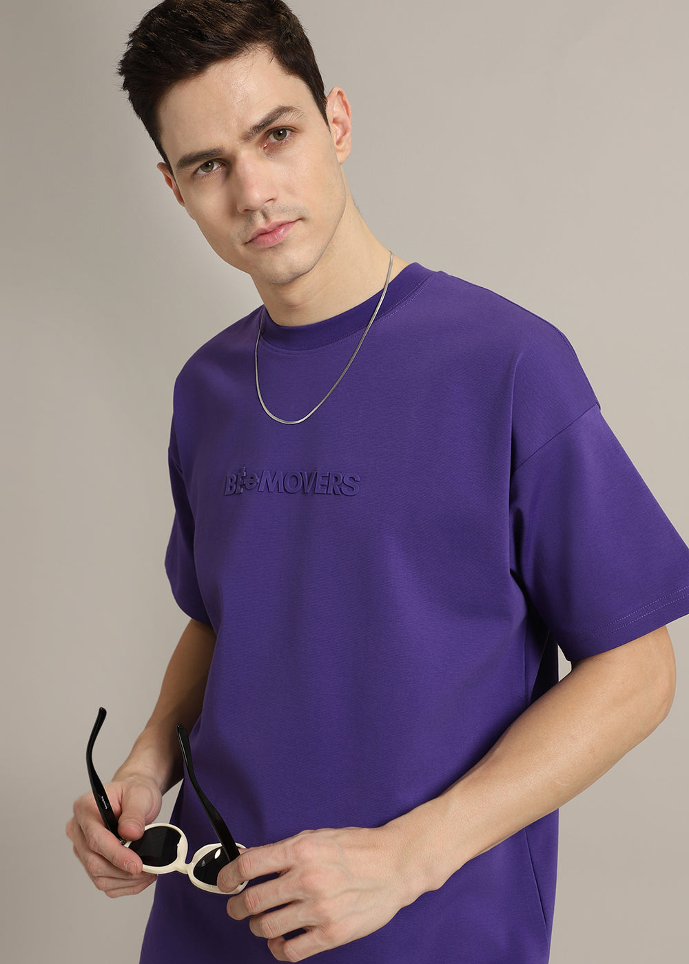Emboss Luxe Purple Plain Oversized T-shirt