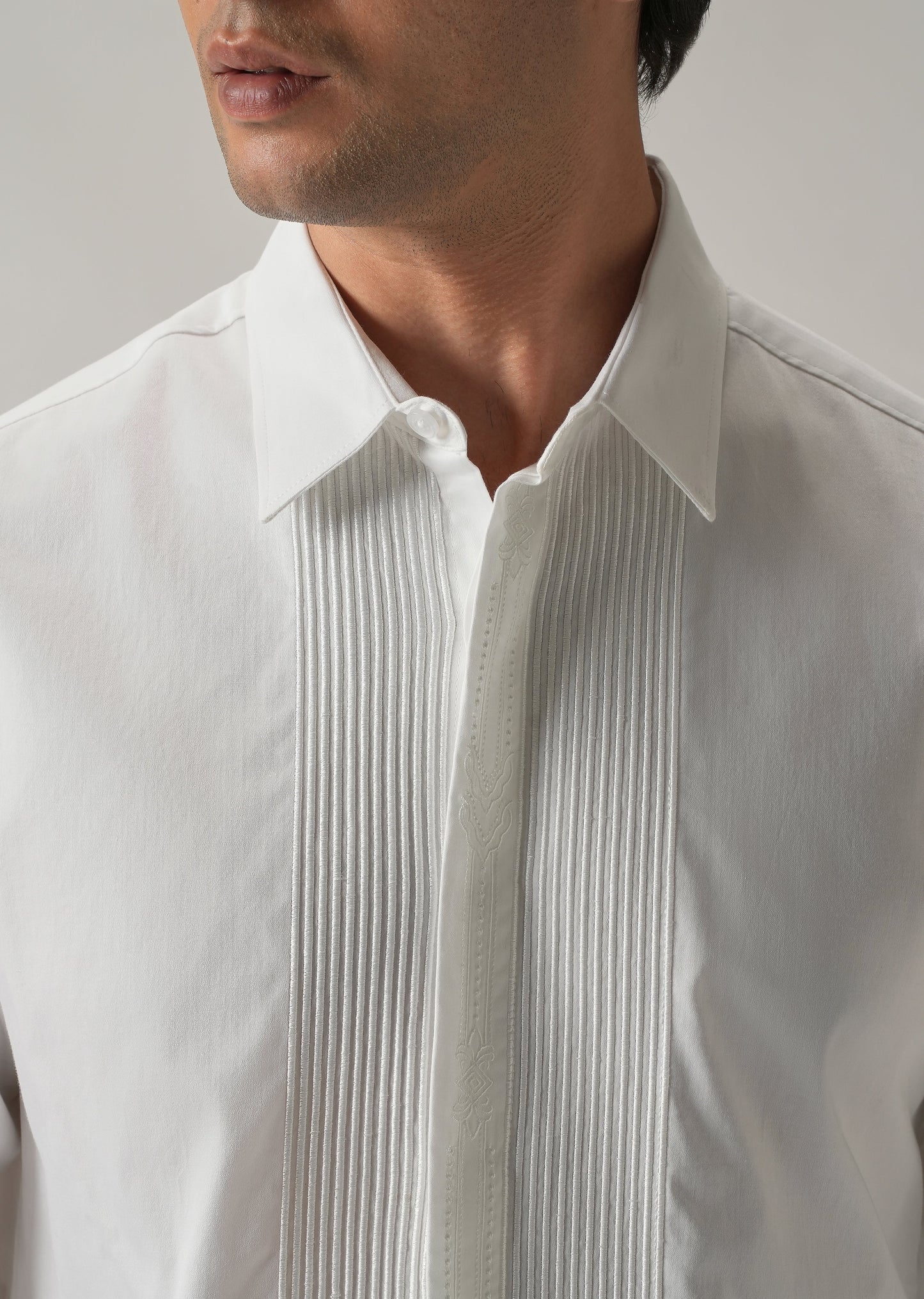 Embroidered Panel White Designer Shirt