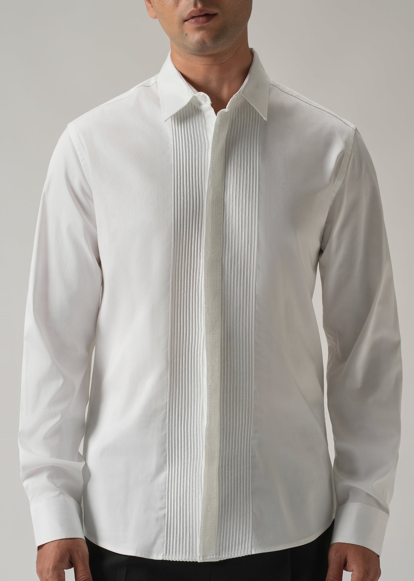 Embroidered Panel White Designer Shirt