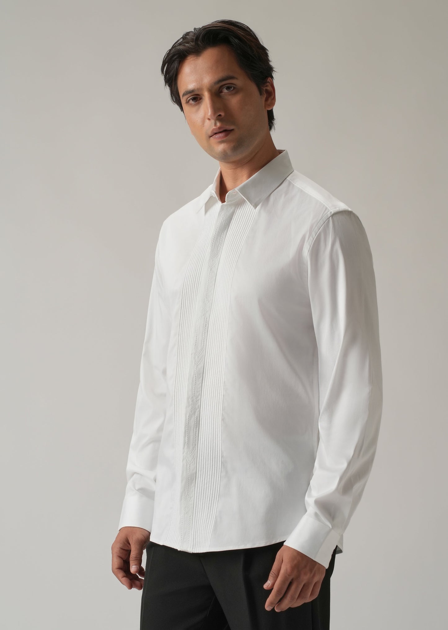 Embroidered Panel White Designer Shirt