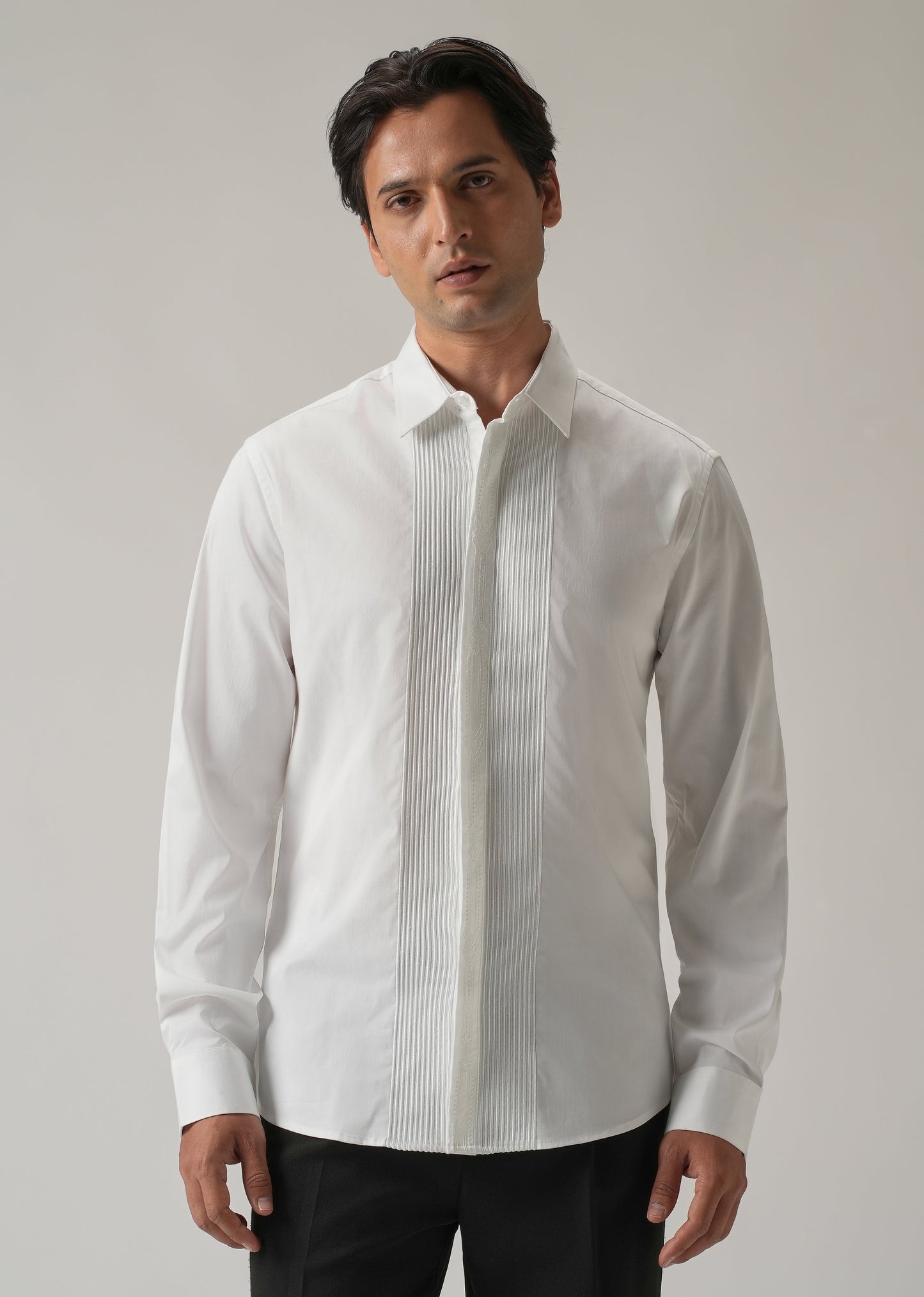 Embroidered Panel White Designer Shirt
